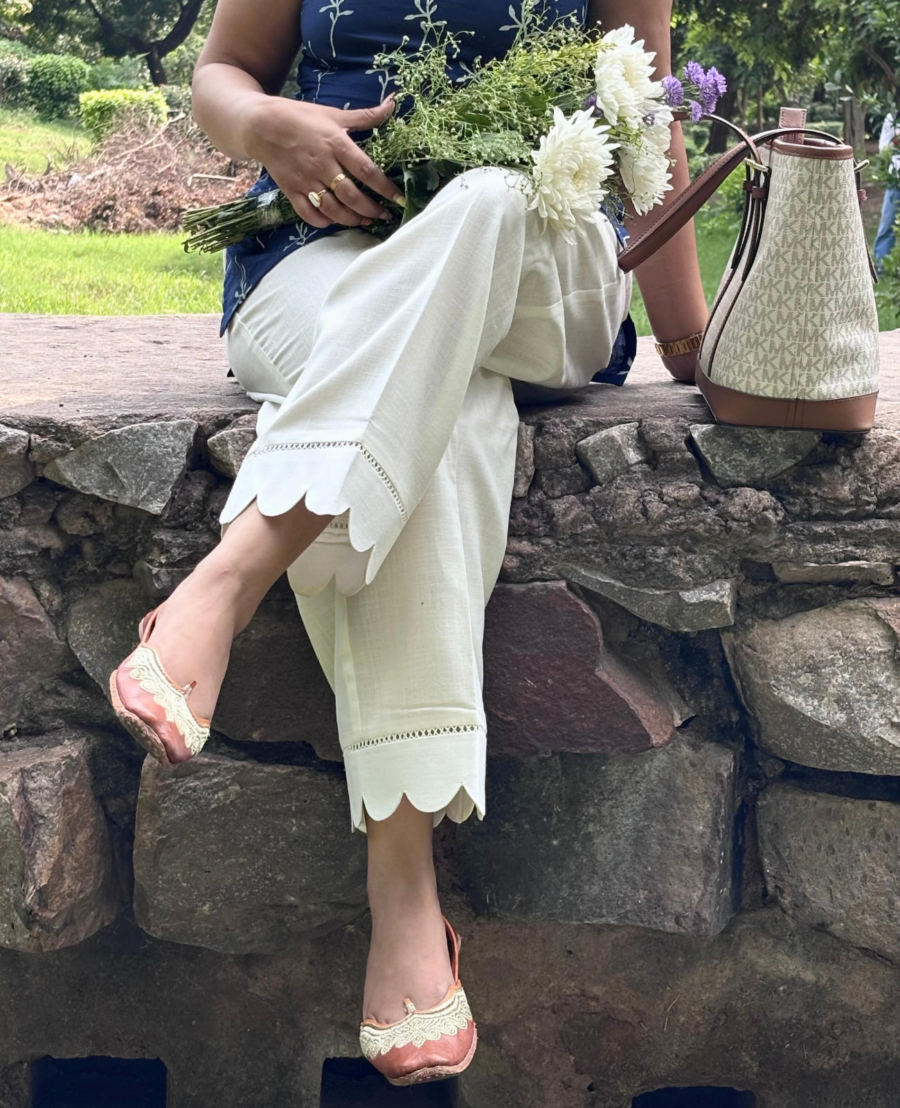 Pearl Mist Scallop-Lace Straight Pant