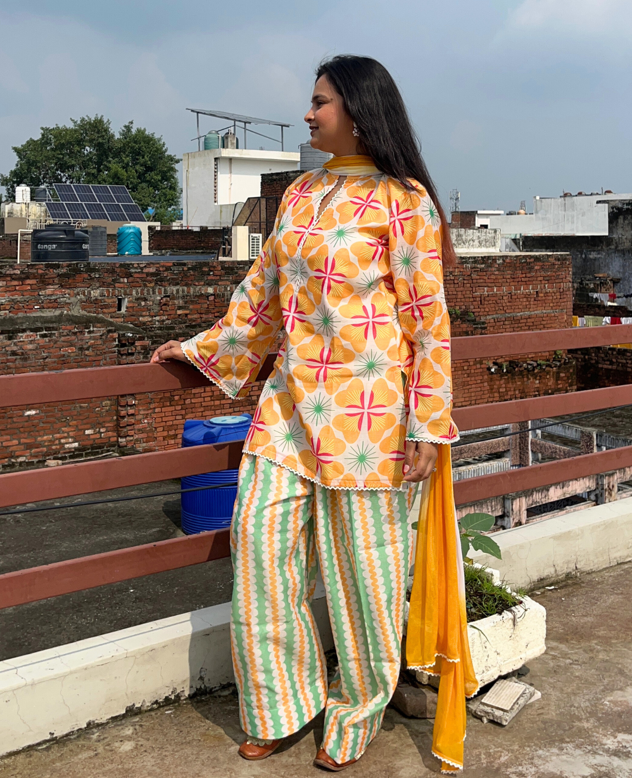 FIZA Modal Chanderi Kurta with Farshi Salwar and Dupatta - Set of 3