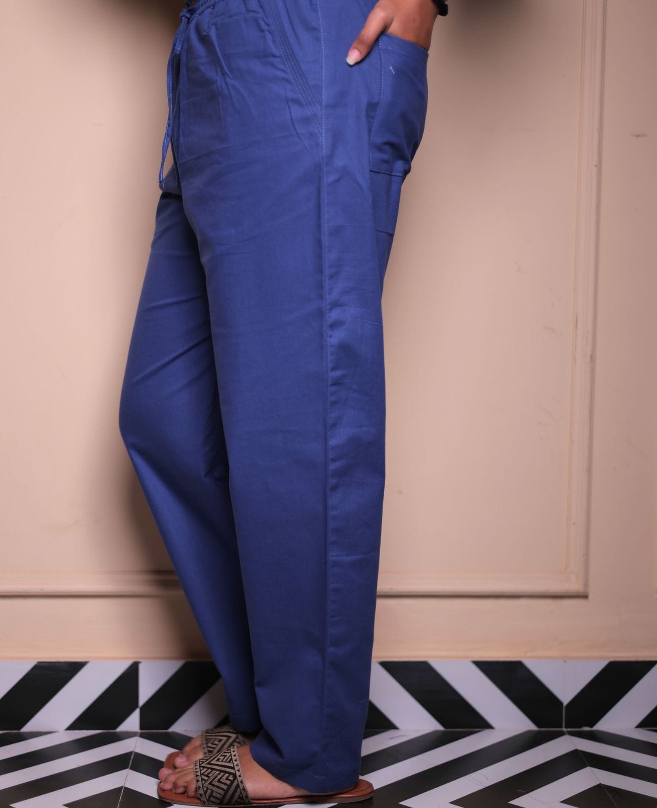 Navy Blue Solid Tapered Cotton-Blend Pants – Rare Threads by Naina