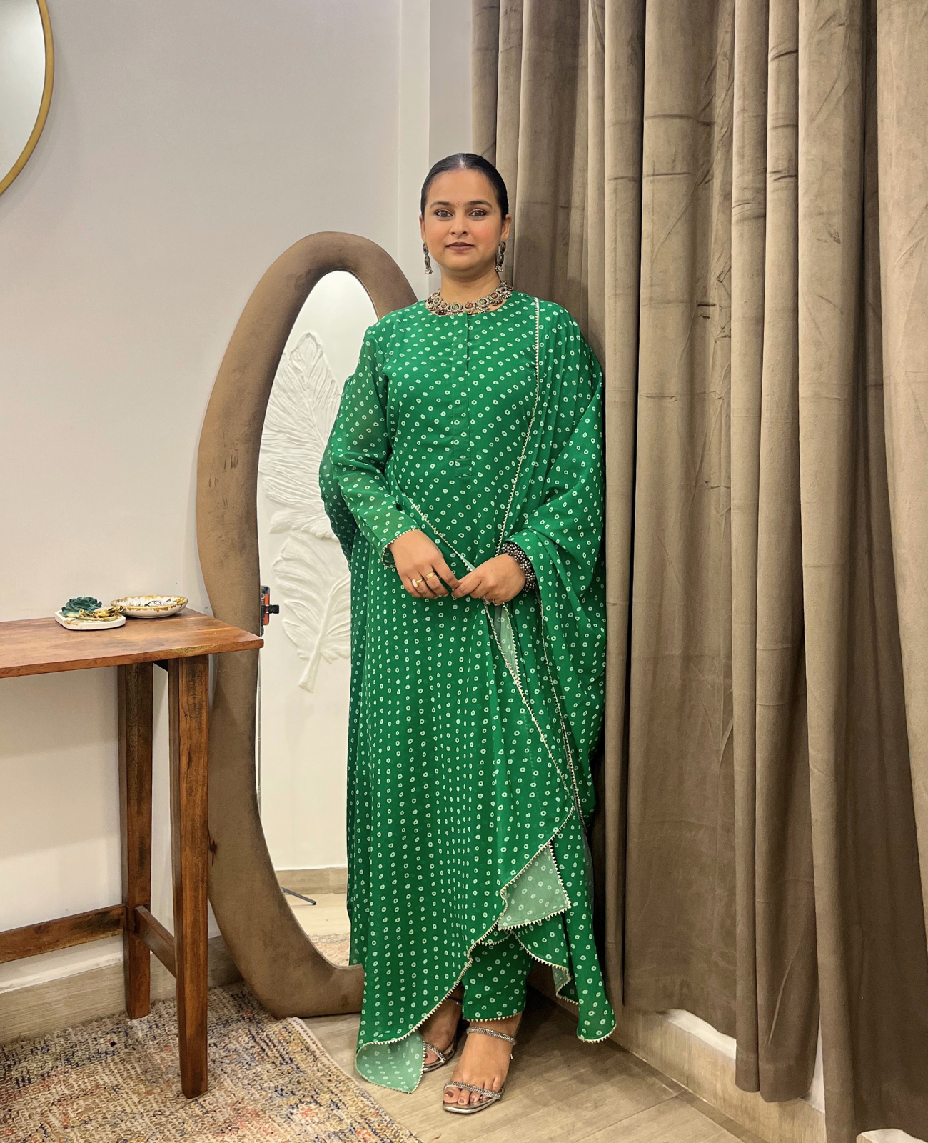 Green Bandhani Breeze Georgette Straight Suit Set – 3 Piece Set