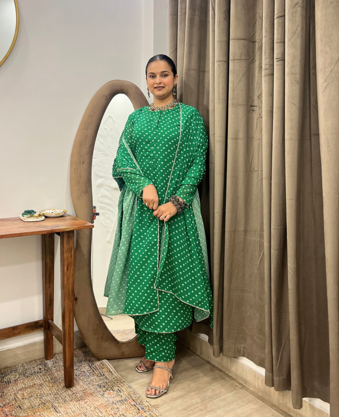 Green Bandhani Breeze Georgette Straight Suit Set – 3 Piece Set