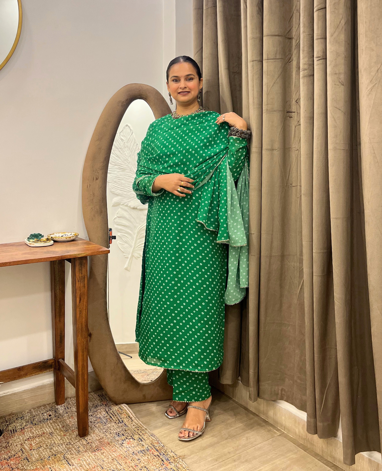 Green Bandhani Breeze Georgette Straight Suit Set – 3 Piece Set