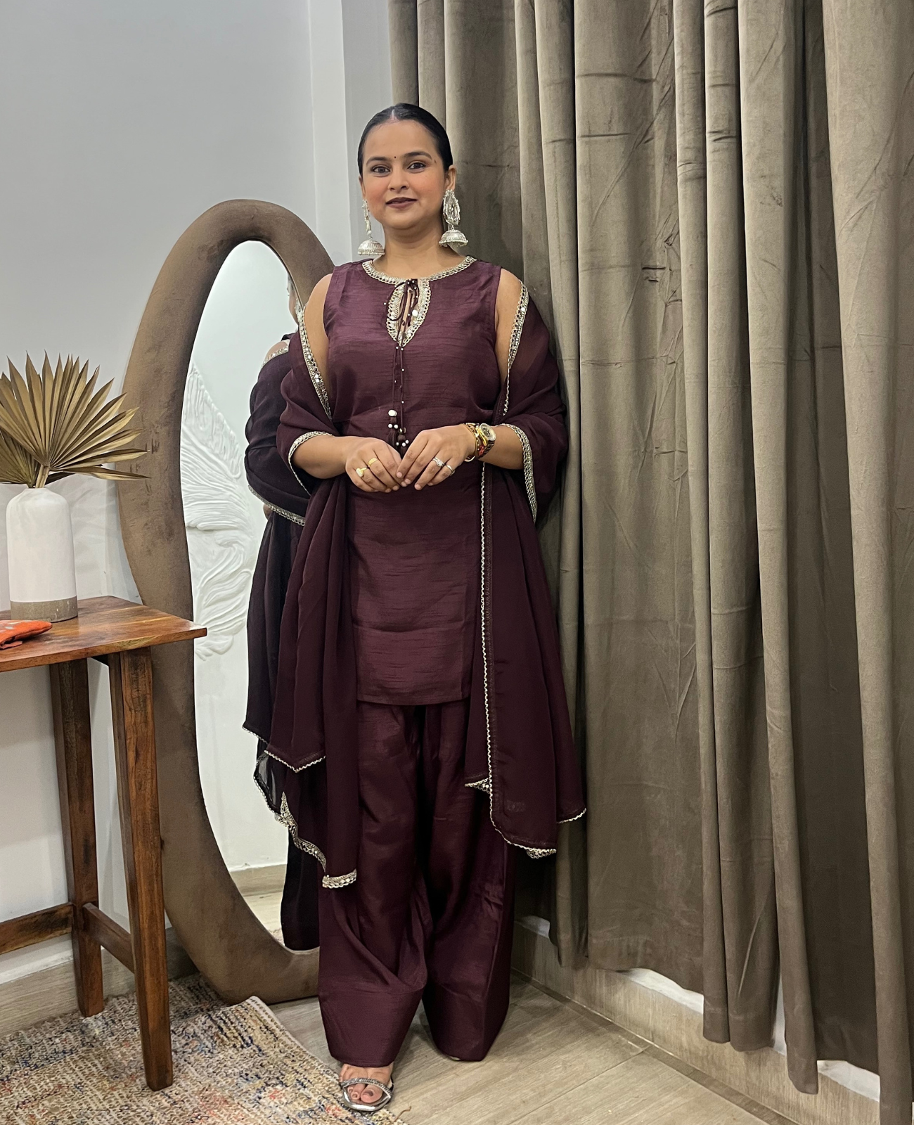 Earthstone Raw Silk Farshi Salwar Kurta Set – 3 Piece Set