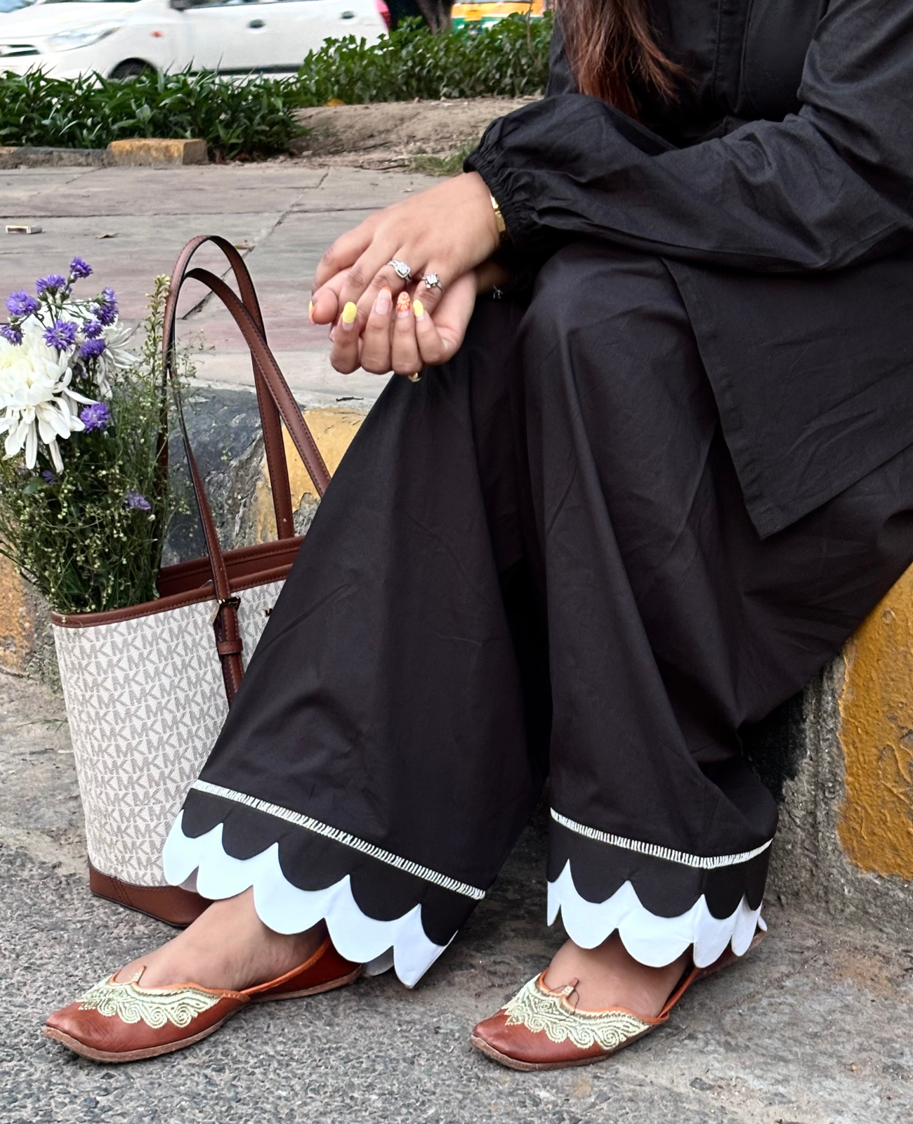 Black Farshi Salwar with Scalloped Hem