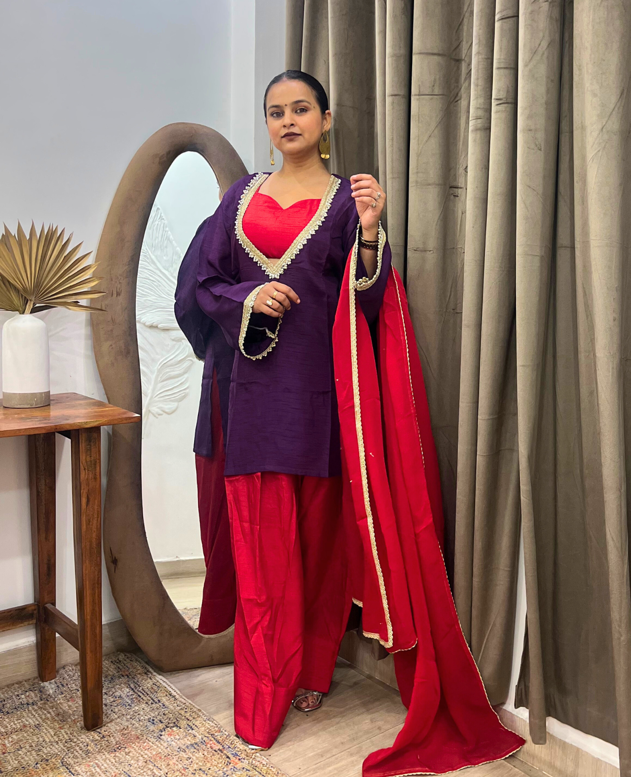 Aabroo Purple Red Farsh Kurta Set – 3 Piece Set