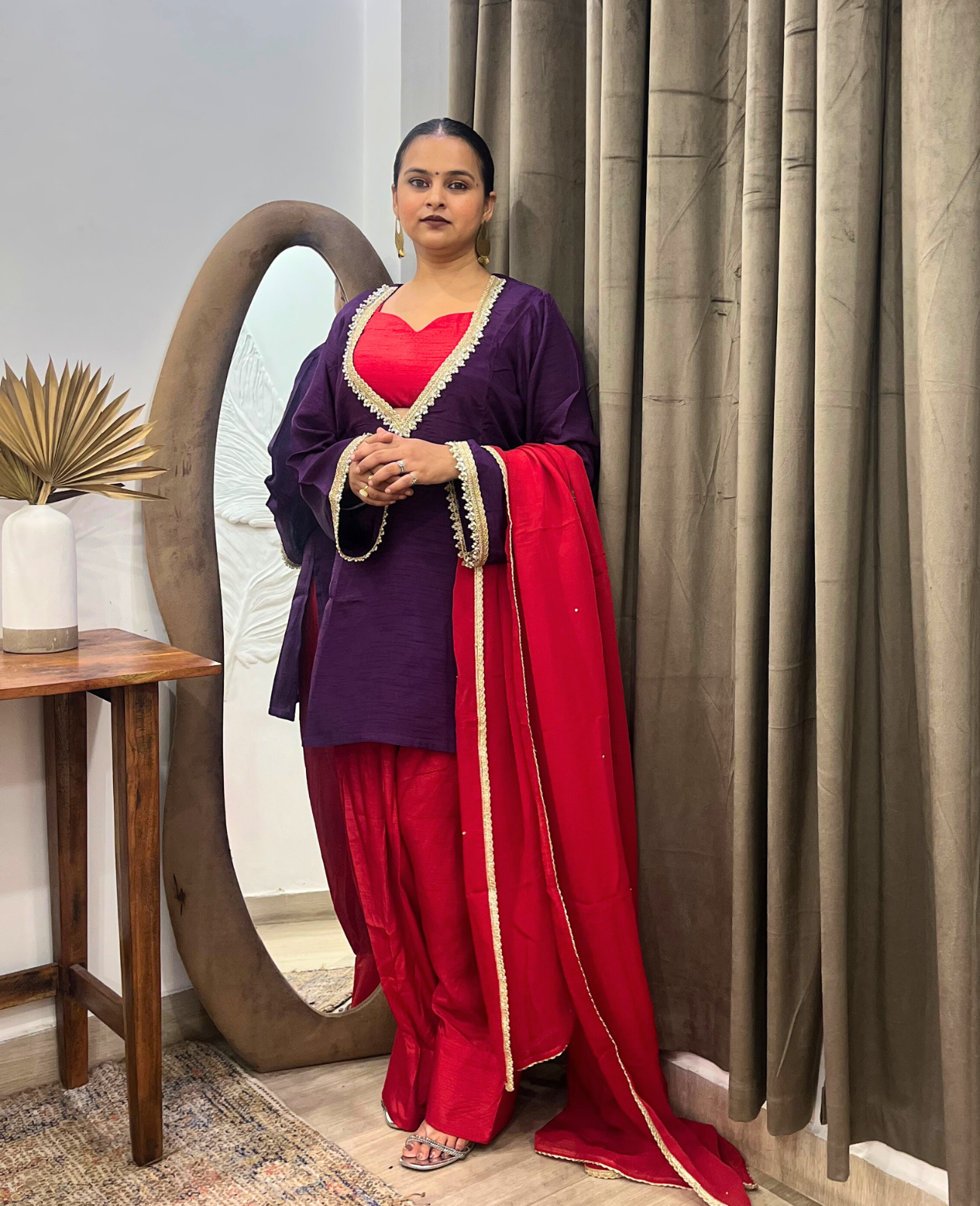 Aabroo Purple Red Farsh Kurta Set – 3 Piece Set