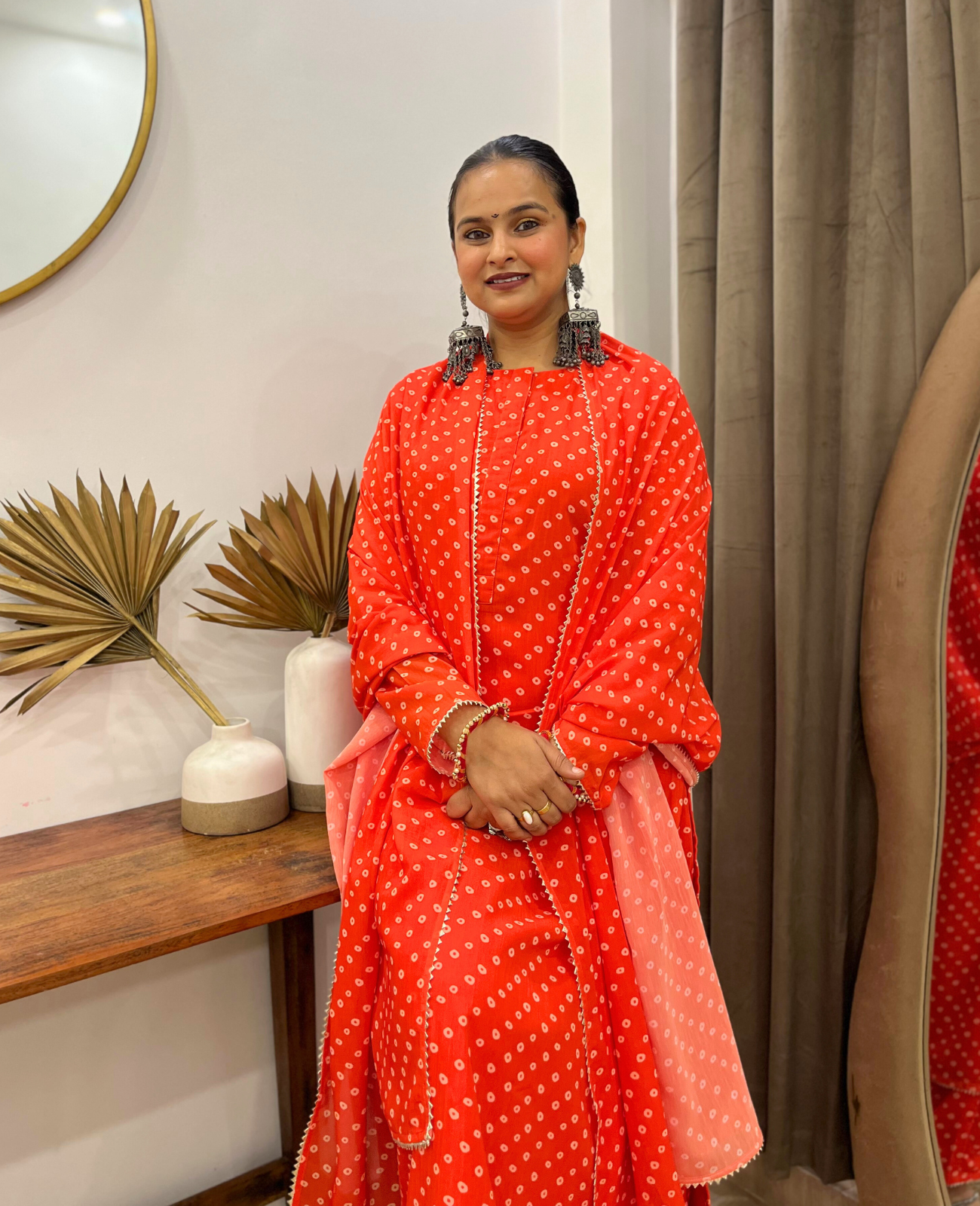 Orange Bandhani Breeze Georgette Straight Suit Set – 3 Piece Set