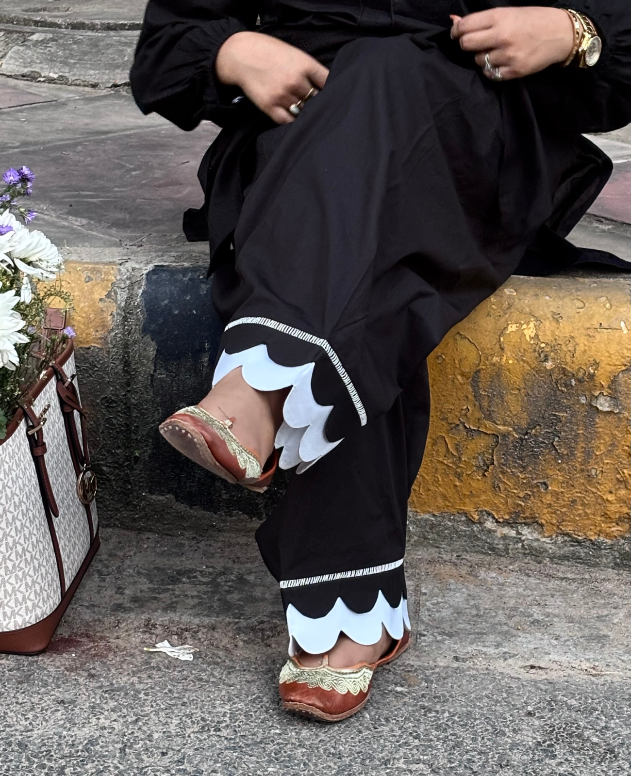 Black Farshi Salwar with Scalloped Hem