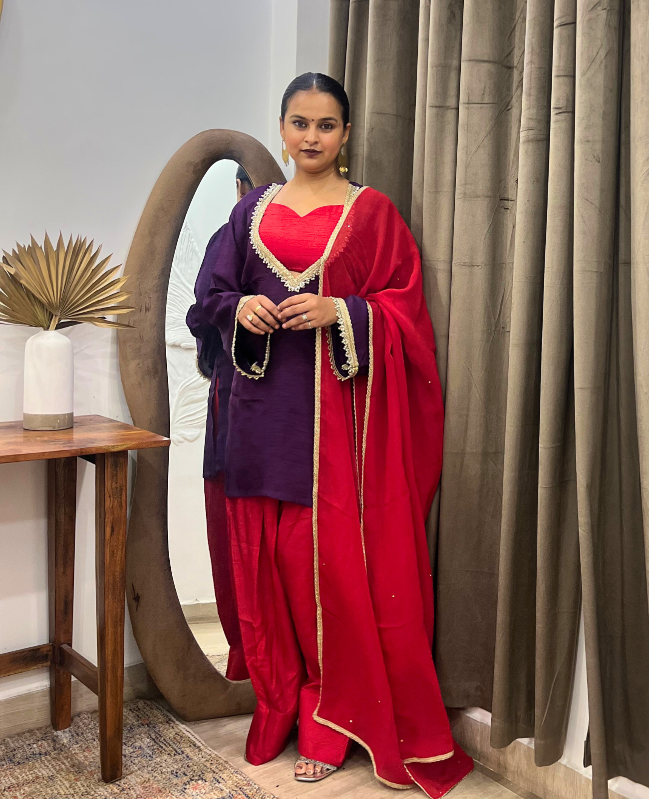 Aabroo Purple Red Farsh Kurta Set – 3 Piece Set