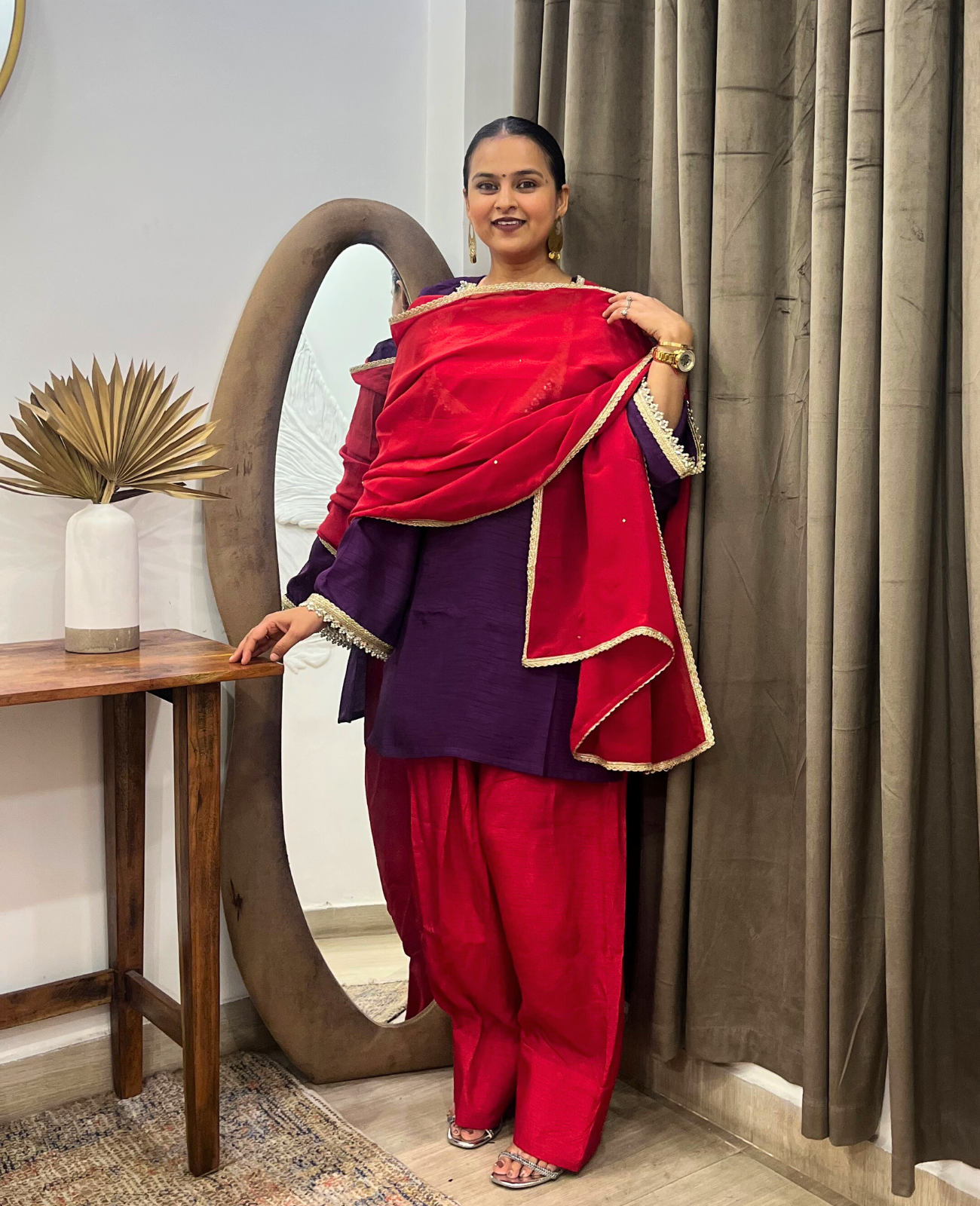 Aabroo Purple Red Farsh Kurta Set – 3 Piece Set