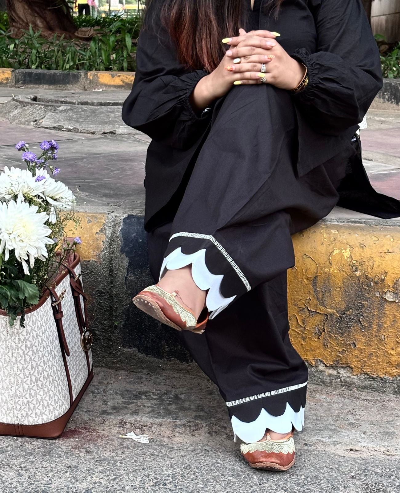 Black Farshi Salwar with Scalloped Hem