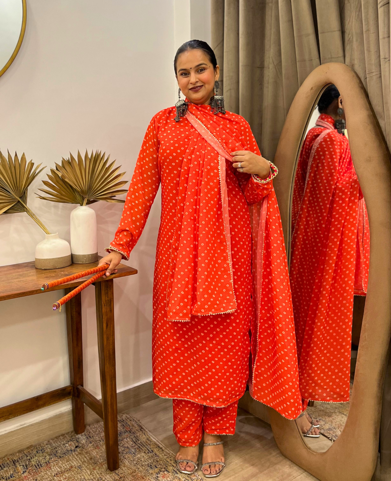 Orange Bandhani Breeze Georgette Straight Suit Set – 3 Piece Set