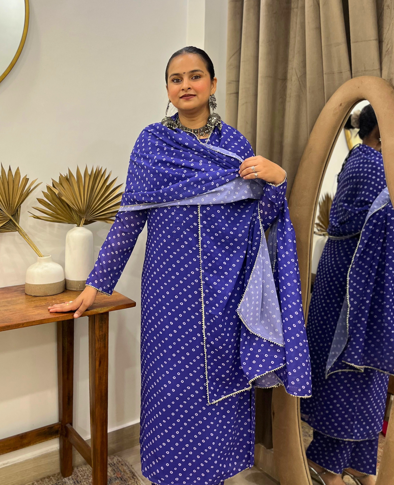 Violet Bandhani Breeze Georgette Straight Suit Set – 3 Piece Set