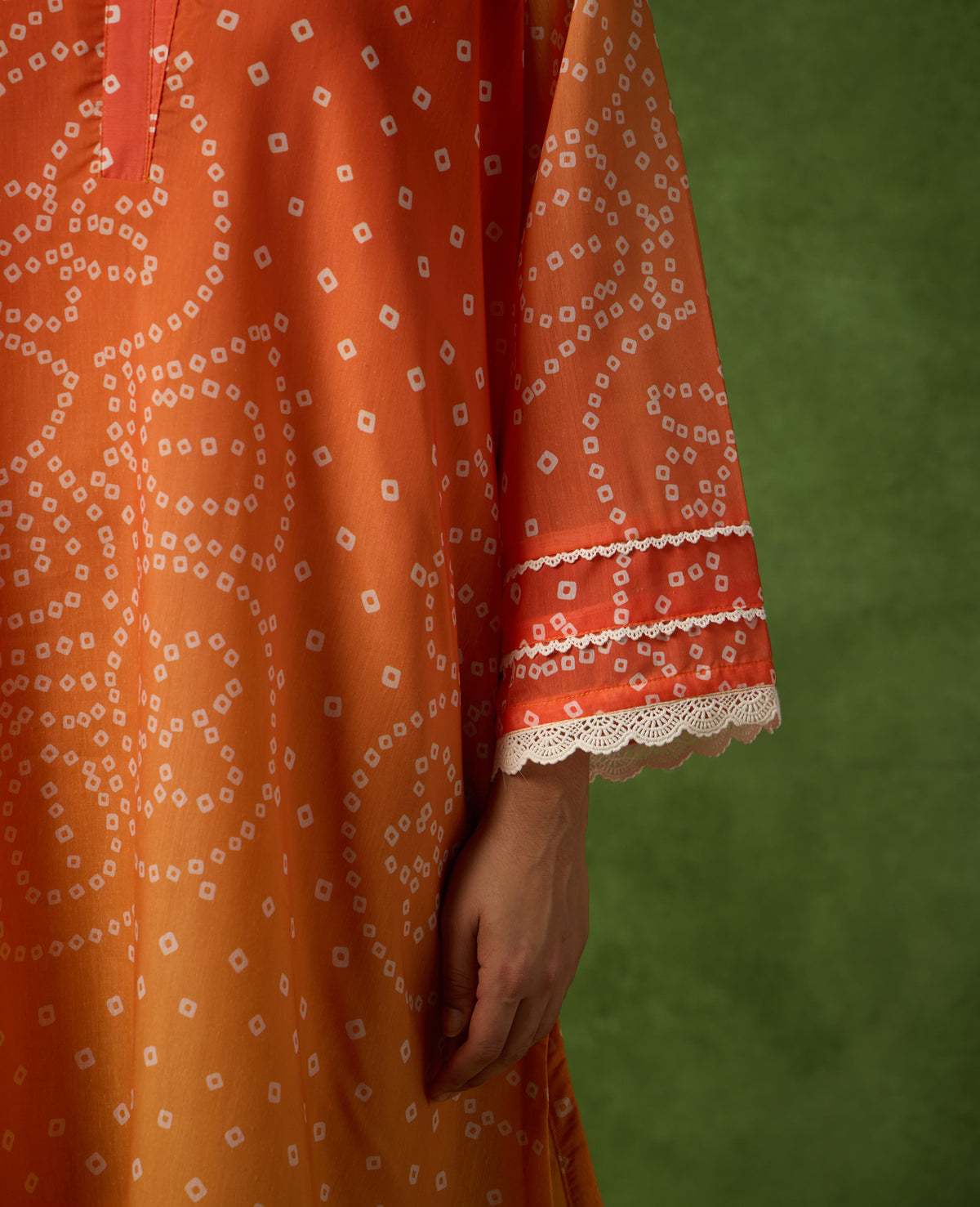 Genda Orange & Maroon Bandhani Print Mul Chanderi Kurta Suit Set