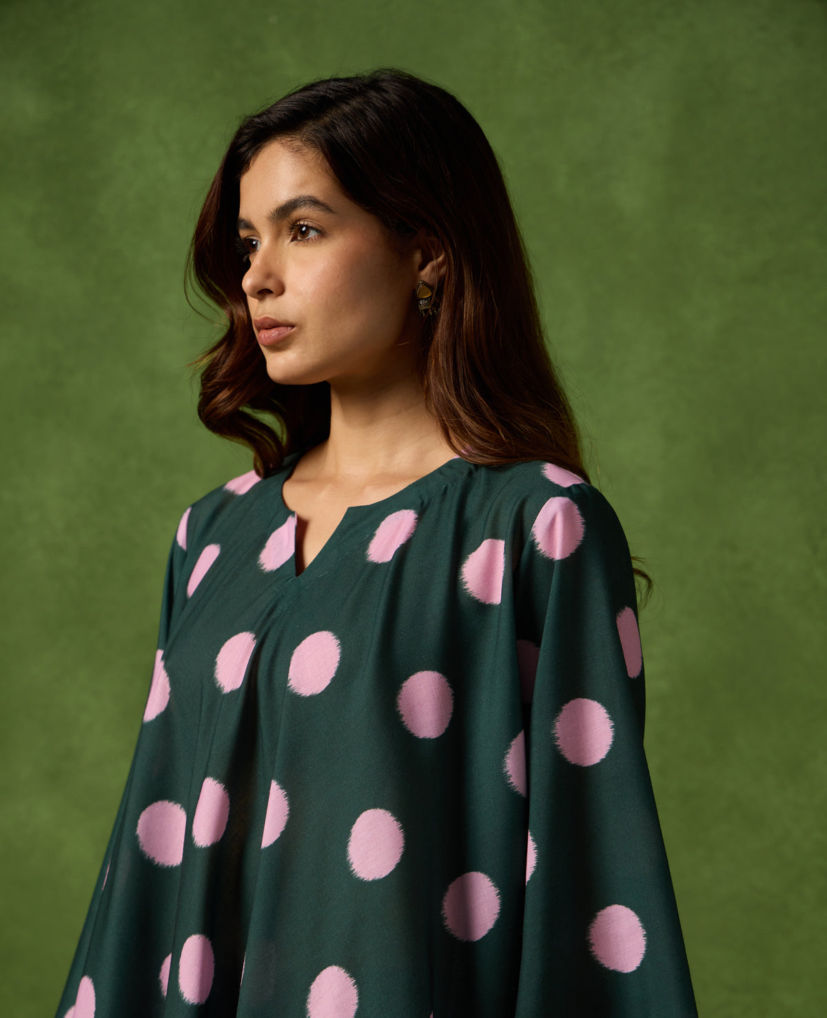 Kolam Teal Green Polka Short Kurti & Plum Farshi Salwar Set