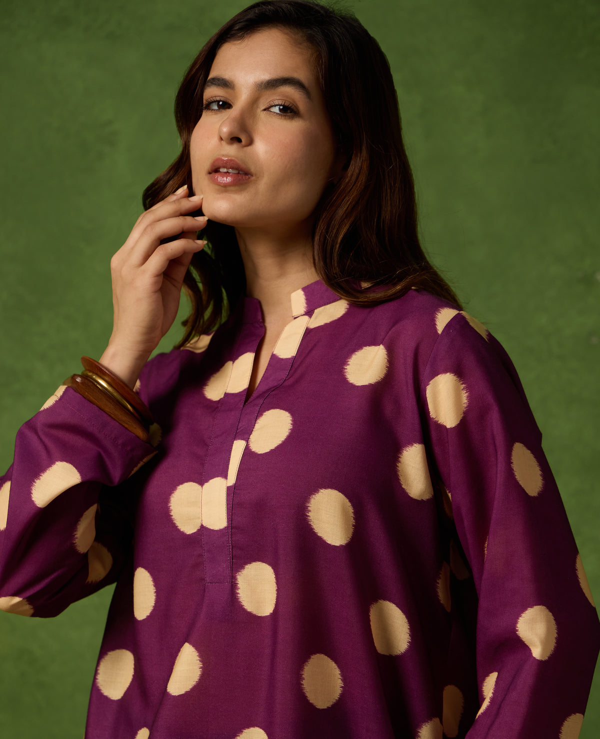 Taal Plum Polka Short Kurti & Dark Green Balloon Pants Set