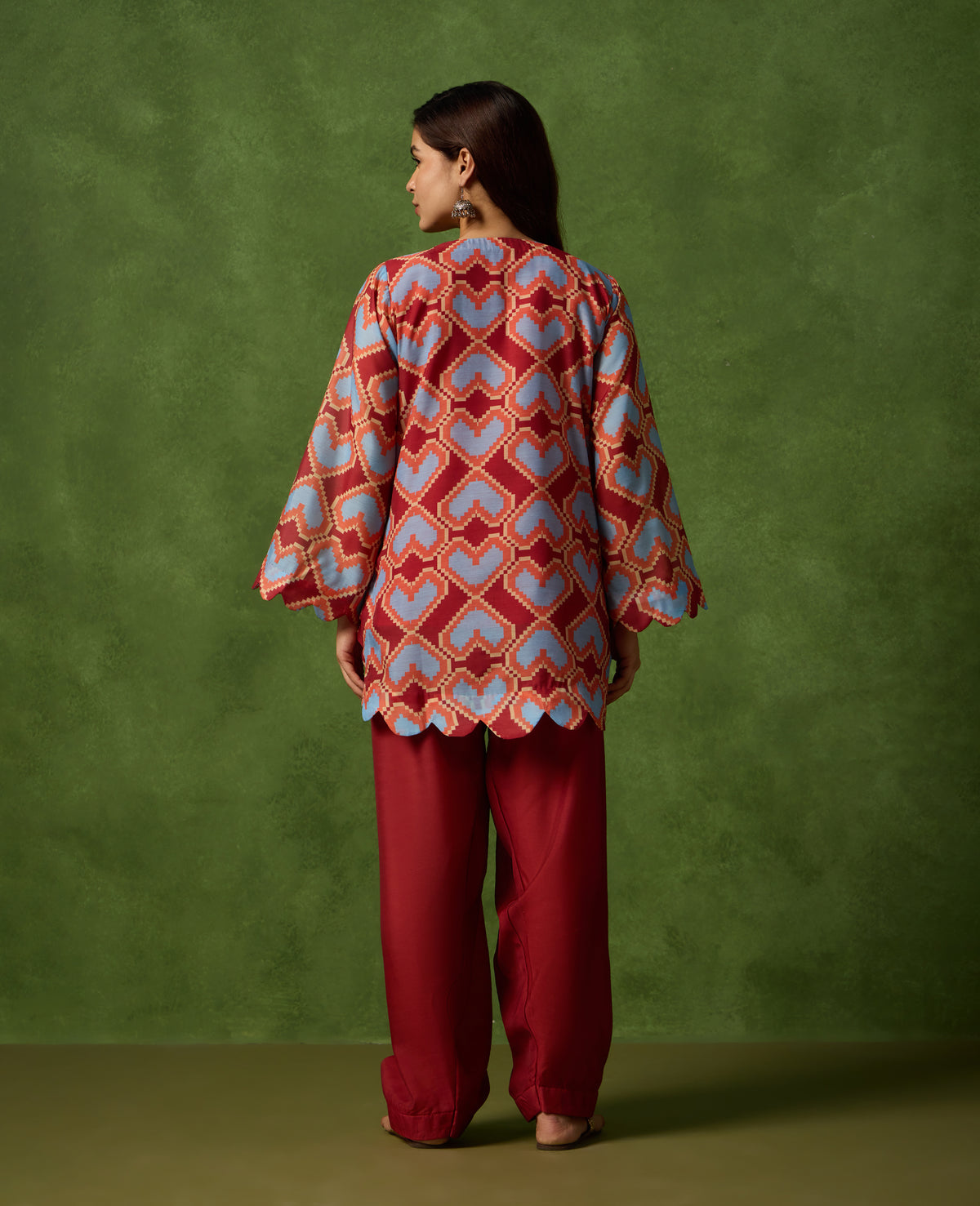 Roli Red & Blue Geometric Print Mul Chanderi Farshi Salwar Set