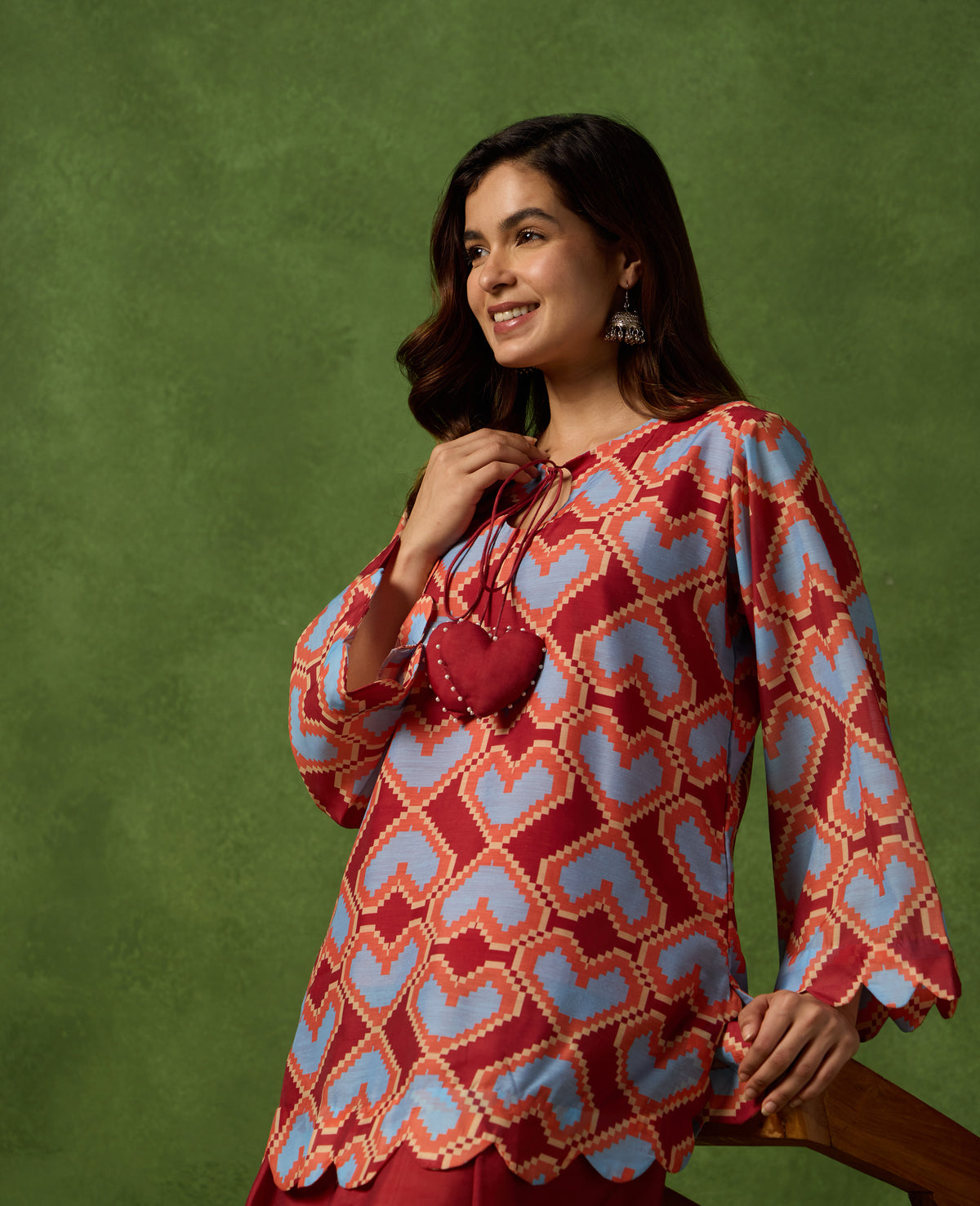 Roli Red & Blue Geometric Print Mul Chanderi Farshi Salwar Set