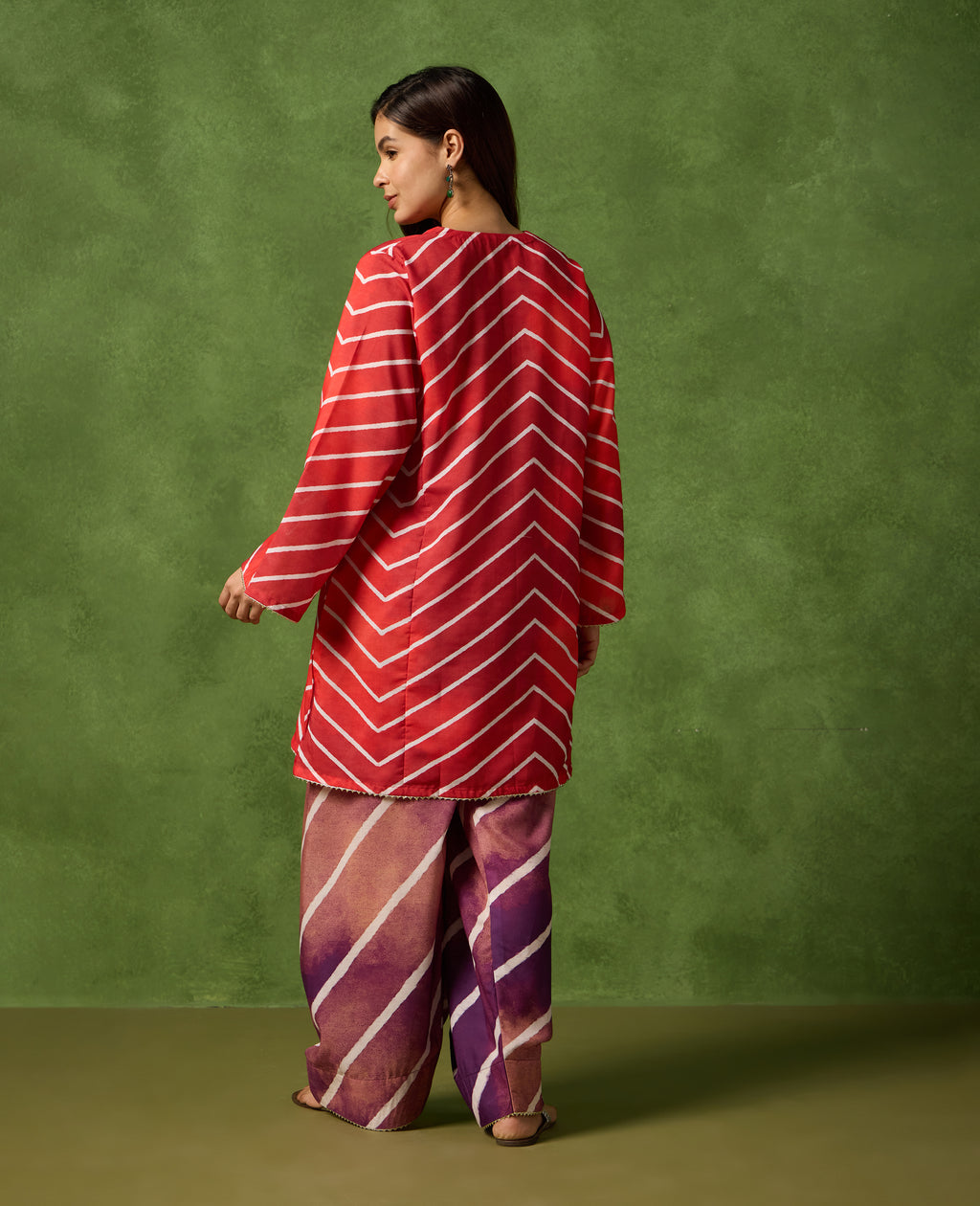 Leher Red & Purple Leheriya Print Mul Chanderi Farshi Salwar Set