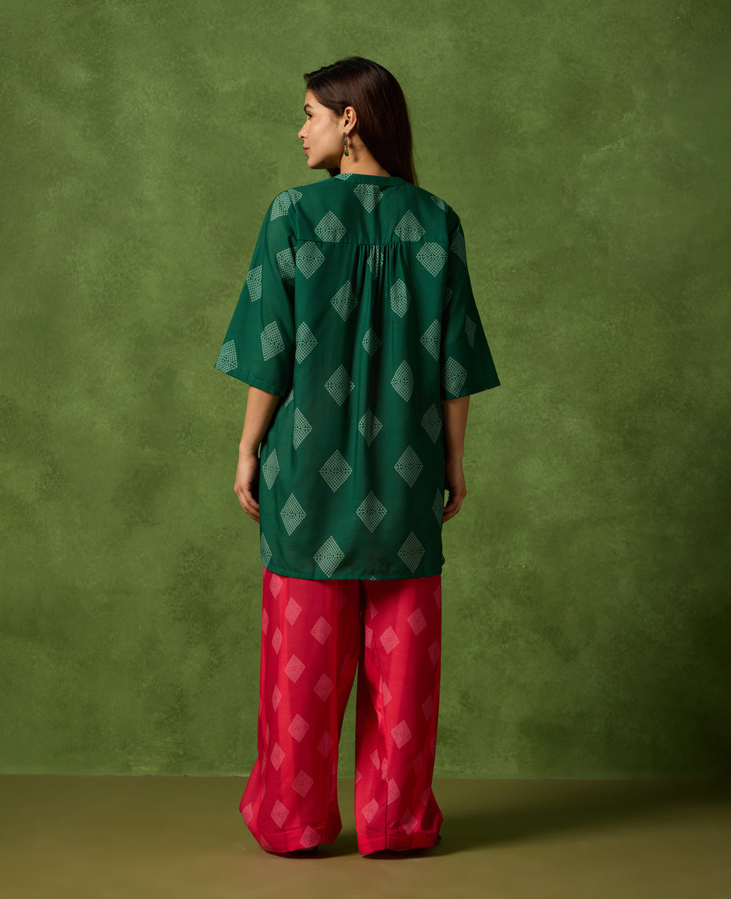 Henna Forest Green Short Kurti & Pink Farshi Salwar Set
