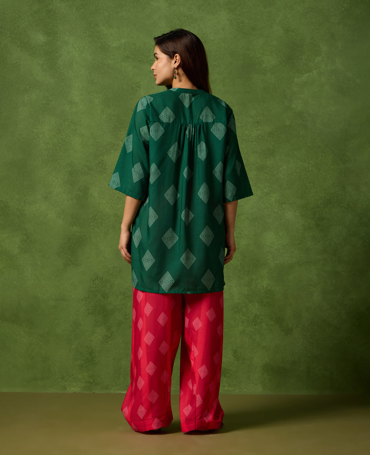 Henna Forest Green Short Kurti & Pink Farshi Salwar Set
