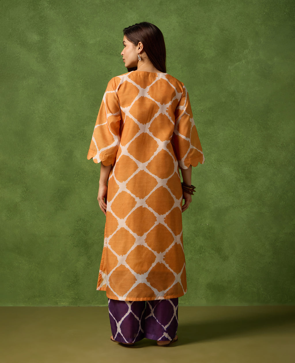 Mishti Orange Kurta Scalloped Sleeve and Hemline Detail - Rare Threads by Naina
