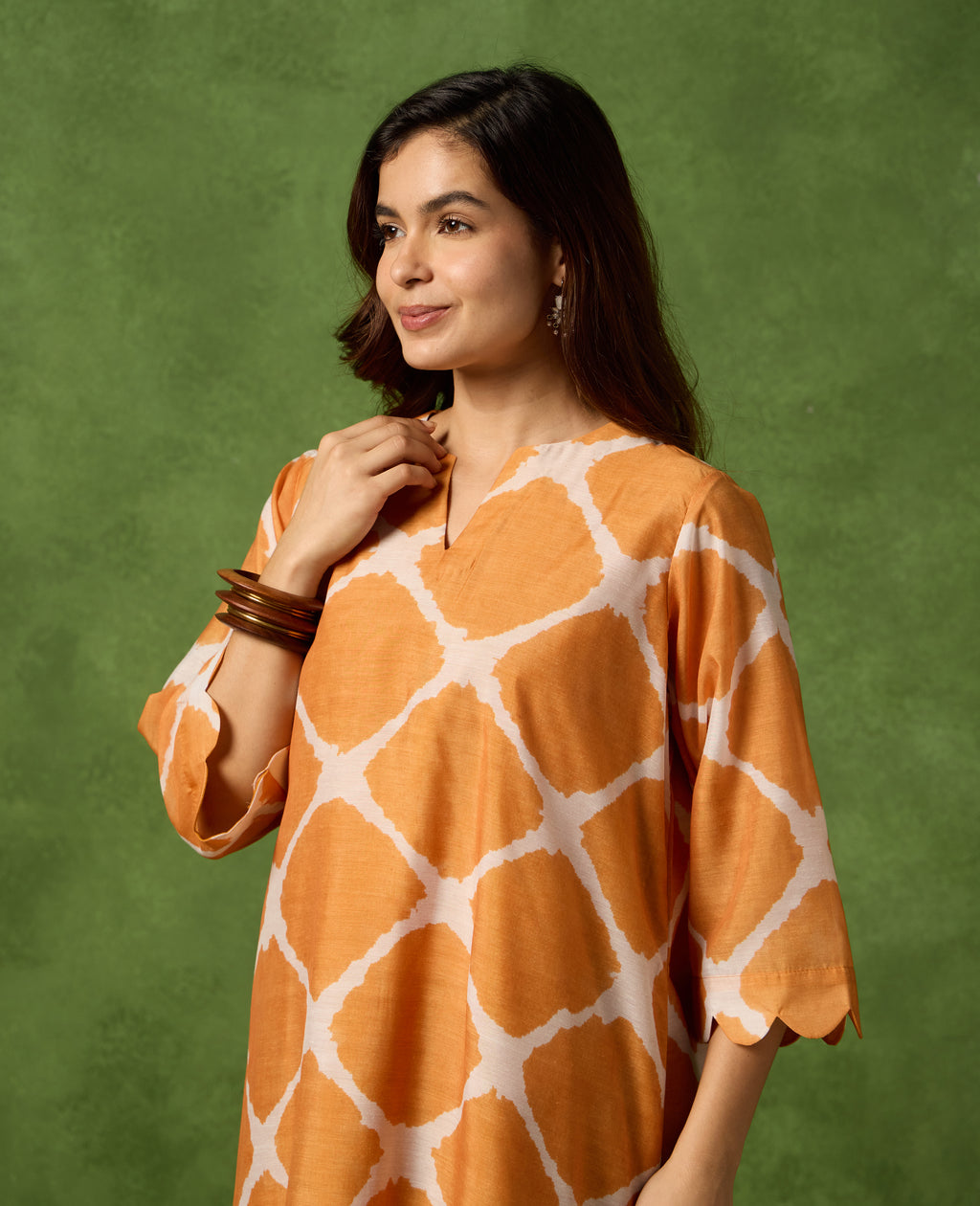 Mishti Orange Kurta Scalloped Sleeve and Hemline Detail - Rare Threads by Naina