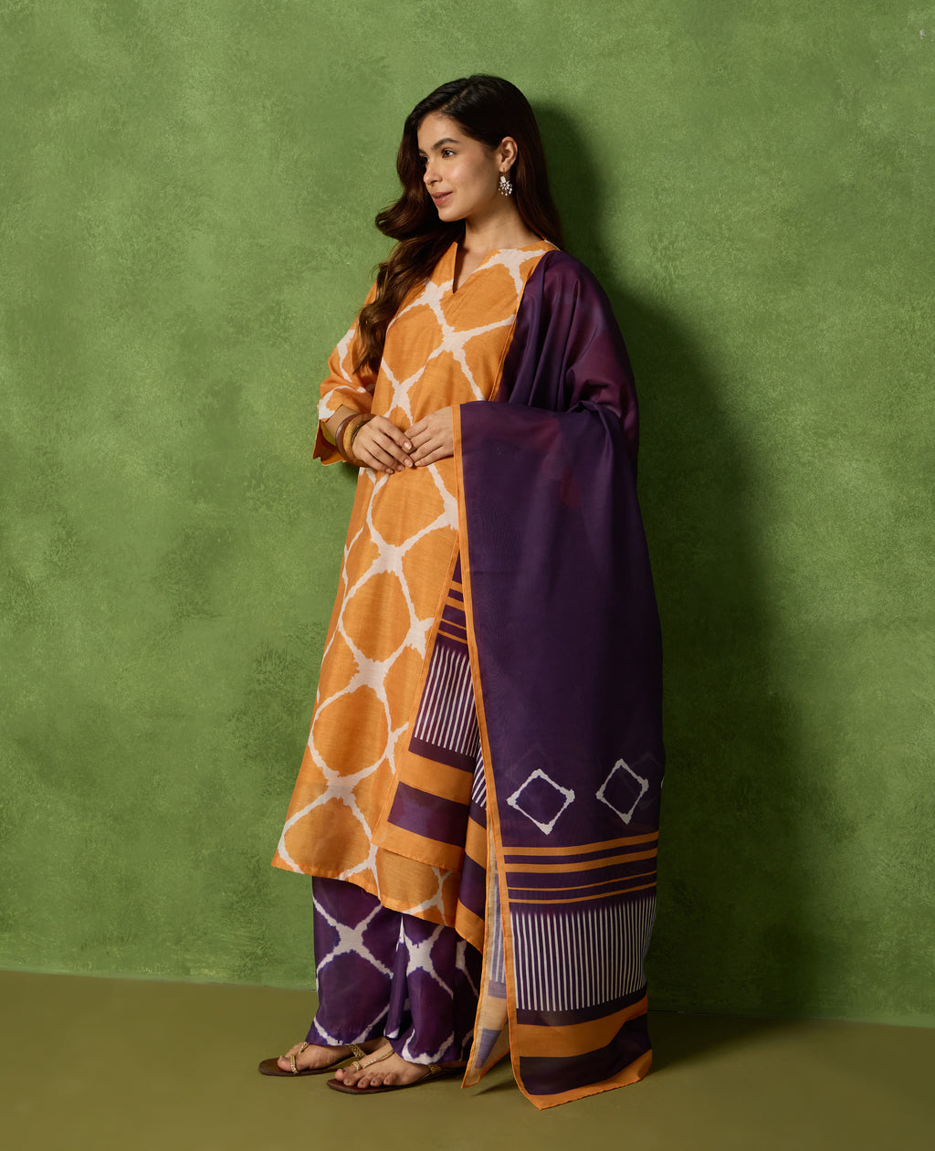Mishti Orange Kurta Scalloped Sleeve and Hemline Detail - Rare Threads by Naina