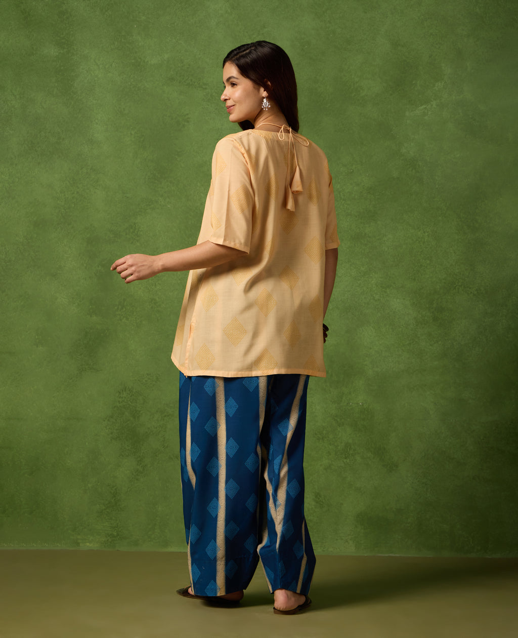 Bela Peach Yellow Short Kurti & Blue Farshi Salwar Set