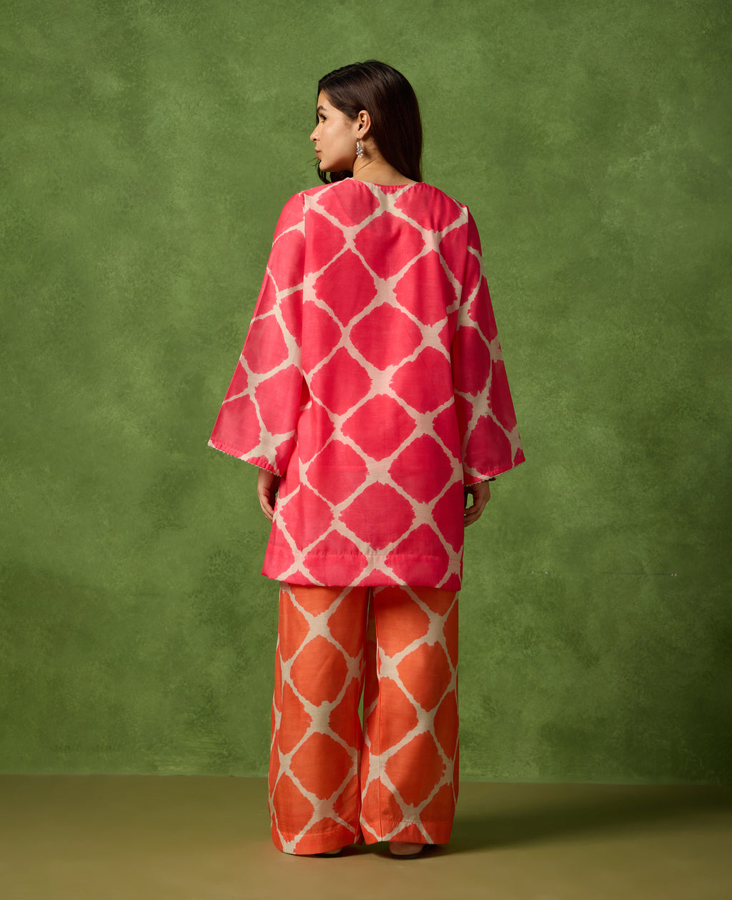 Geet Pink & Orange Geometric Print Mul Chanderi Kurta Suit Set