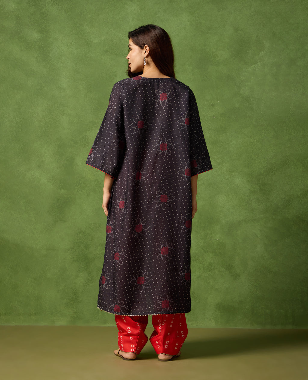 Dhun Black & Red Floral Print Spun Cambric Kurta Suit Set