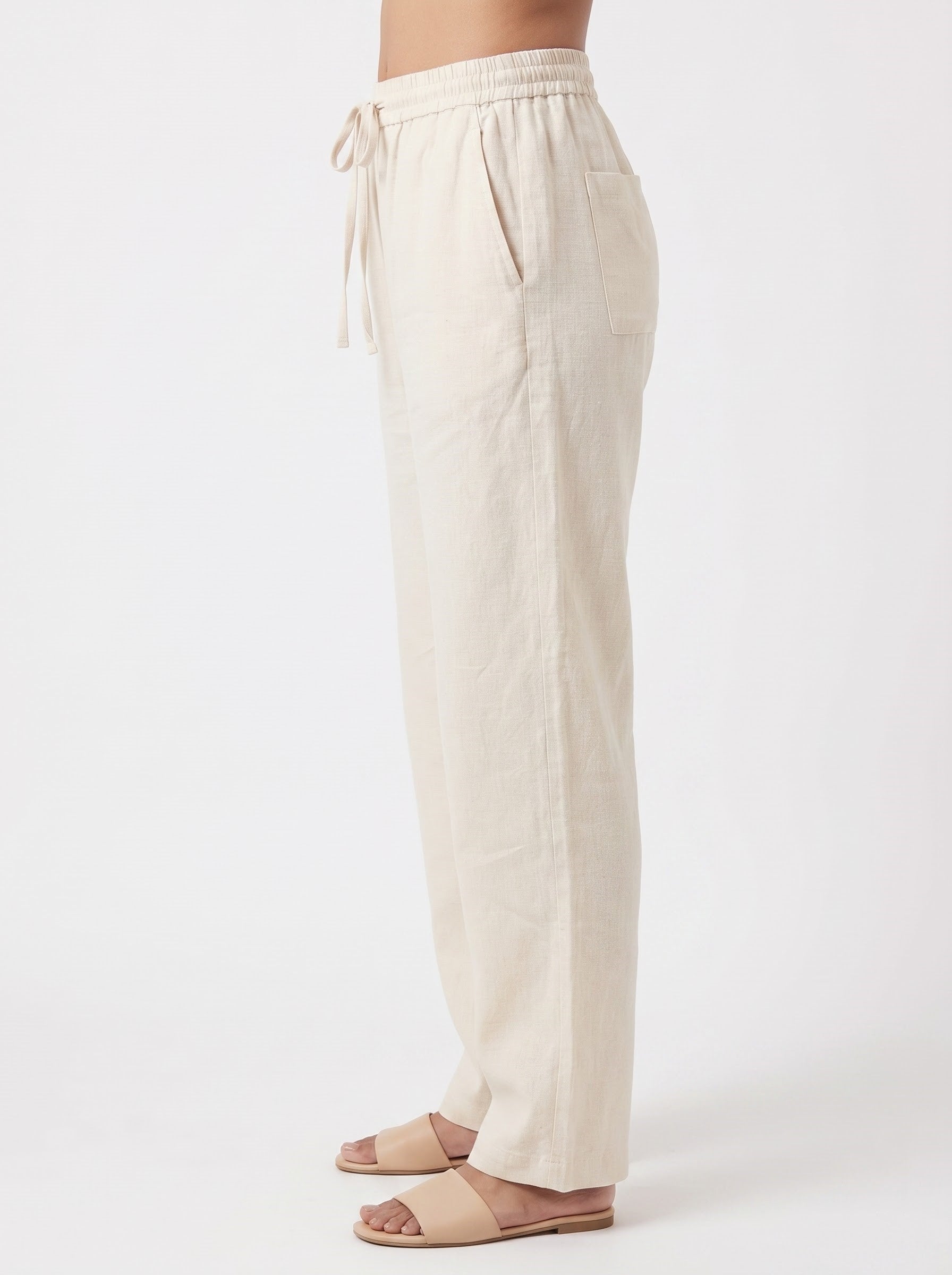 Off-White Solid Straight Cotton-Blend Pants
