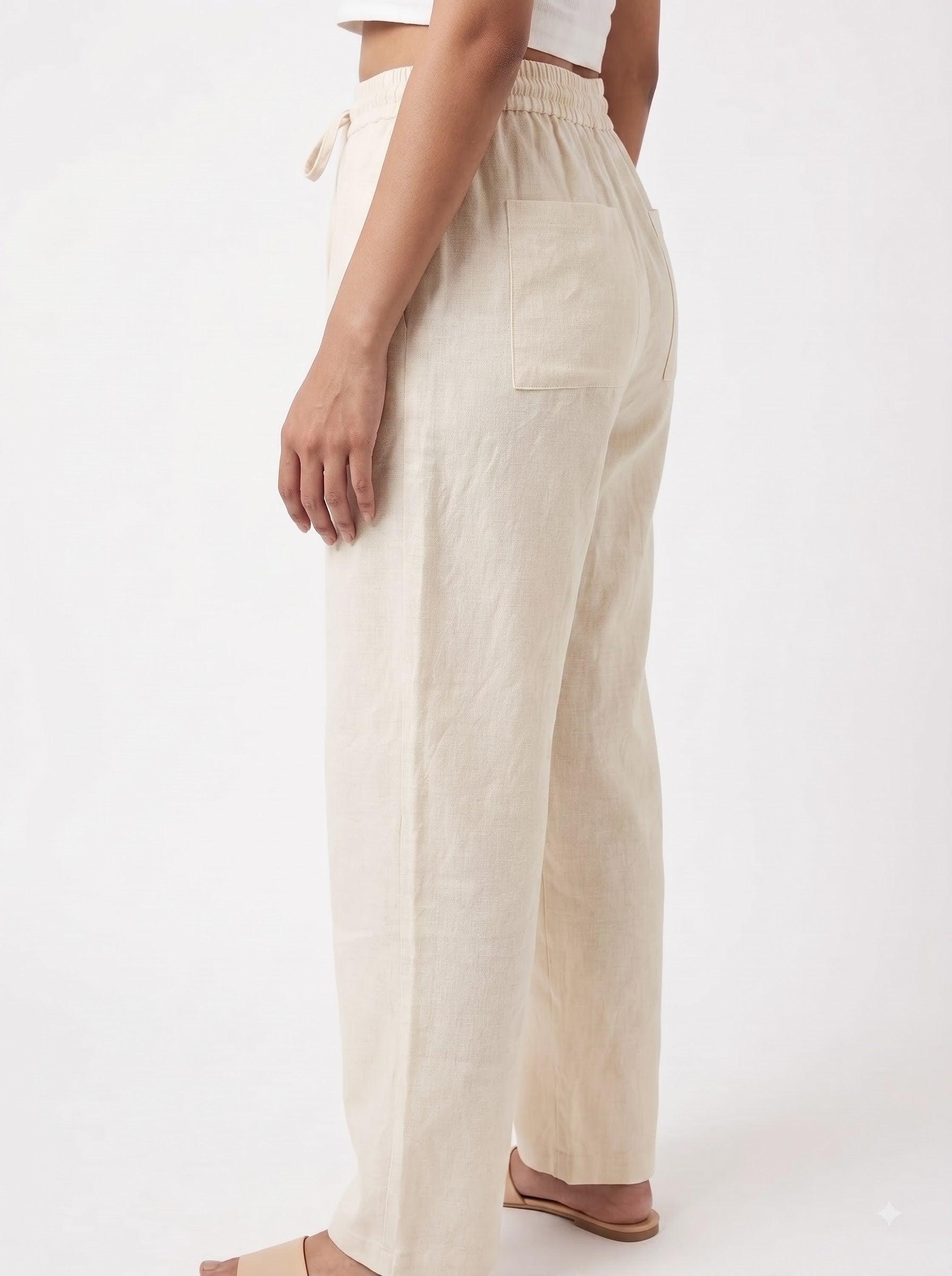 Off-White Solid Straight Cotton-Blend Pants