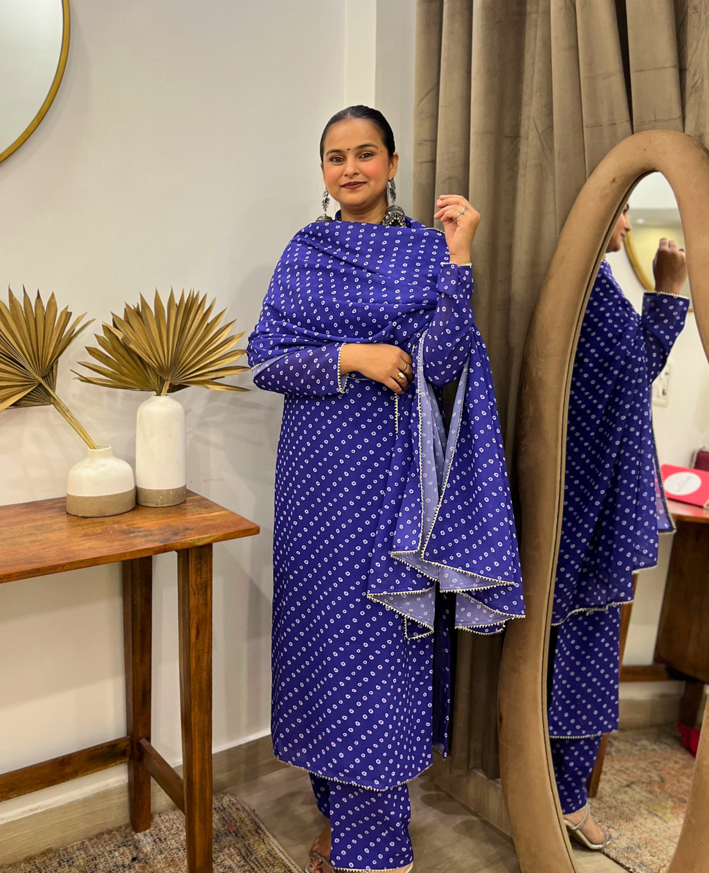 Violet Bandhani Breeze Georgette Straight Suit Set – 3 Piece Set