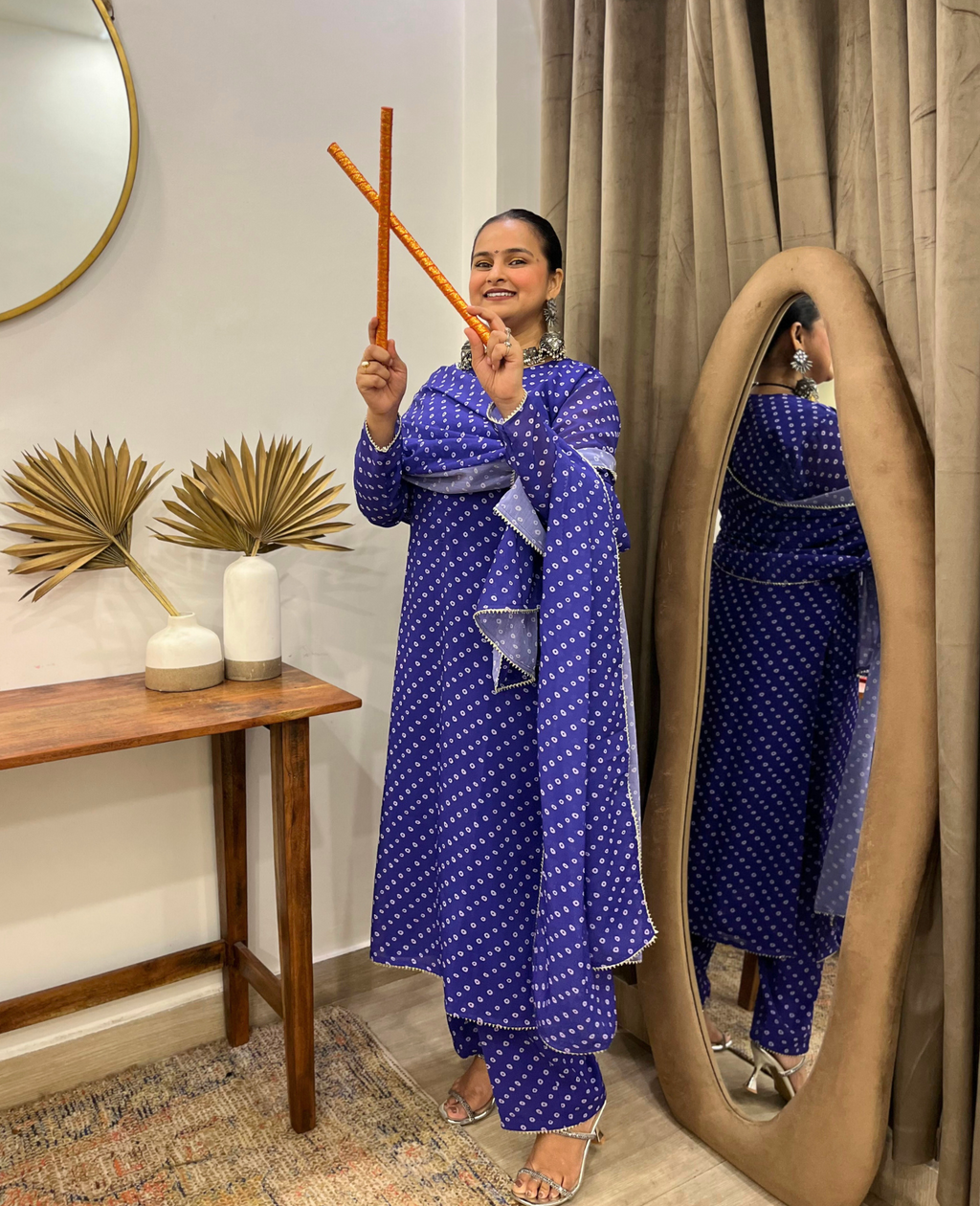 Violet Bandhani Breeze Georgette Straight Suit Set – 3 Piece Set