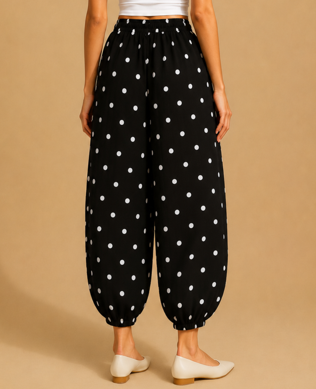 Sparkle White Polka On Black Balloon Pants