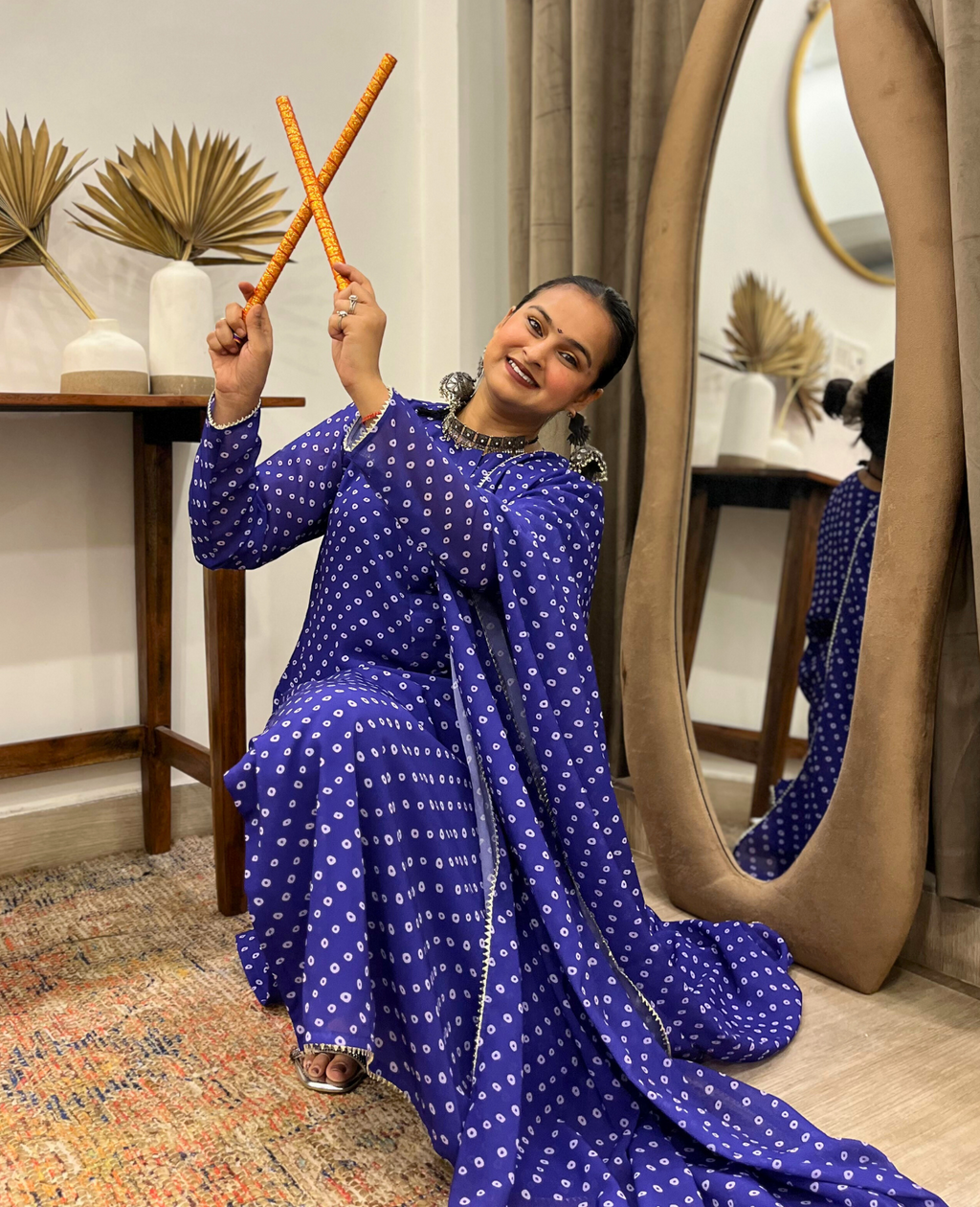 Violet Bandhani Breeze Georgette Straight Suit Set – 3 Piece Set