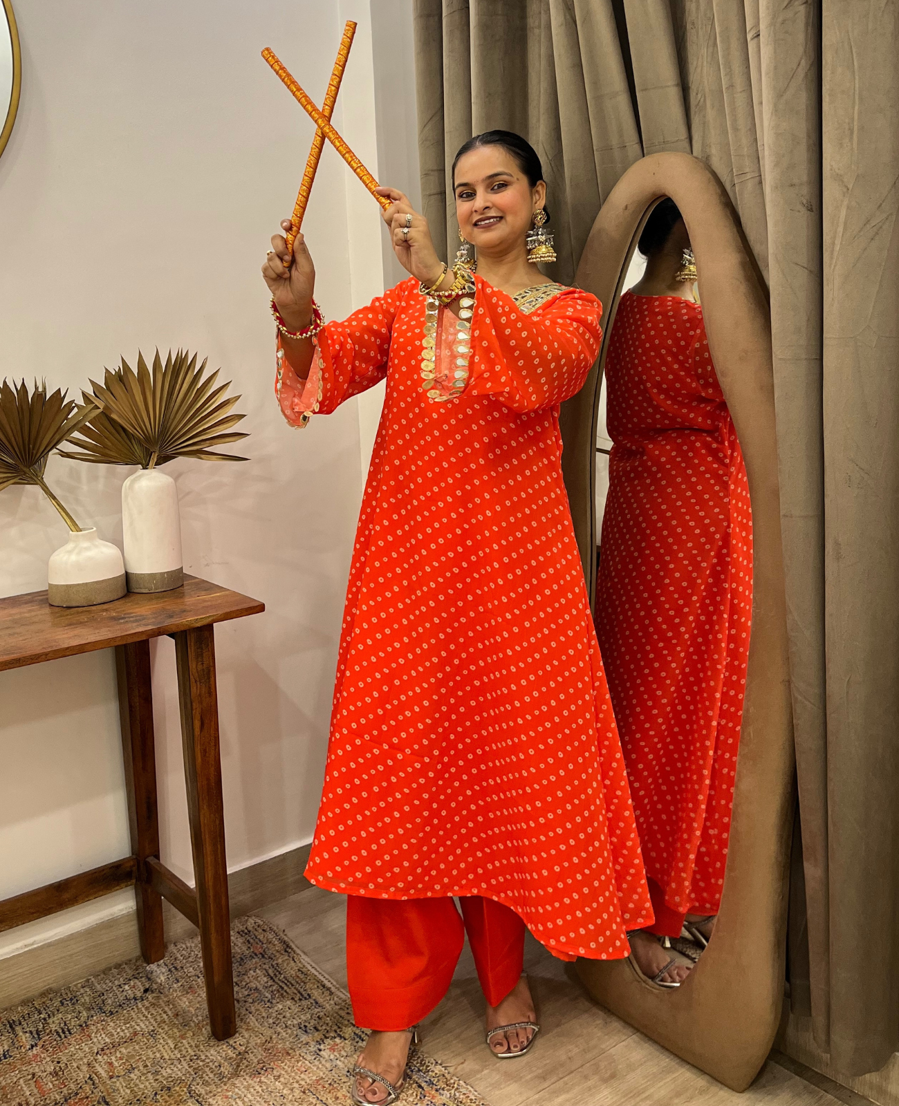 Gulnar Mirror Bandhani Kurta Set – 3 Piece Set