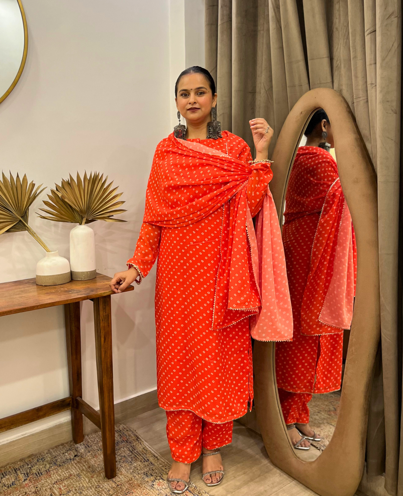 Orange Bandhani Breeze Georgette Straight Suit Set – 3 Piece Set