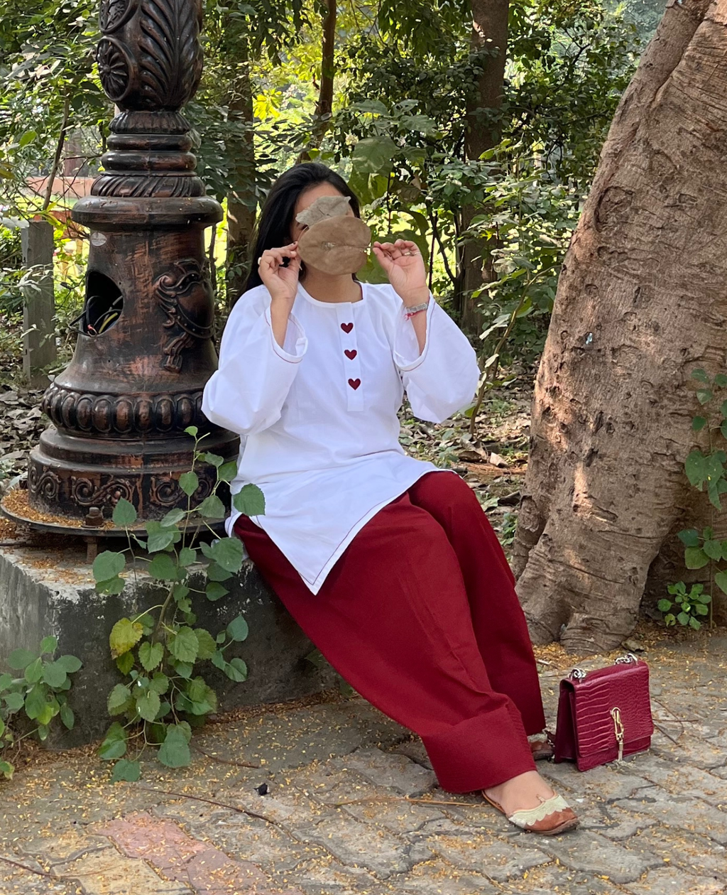 Lover Girl - White Everyday Kurta with Red Heart Yoke Detail