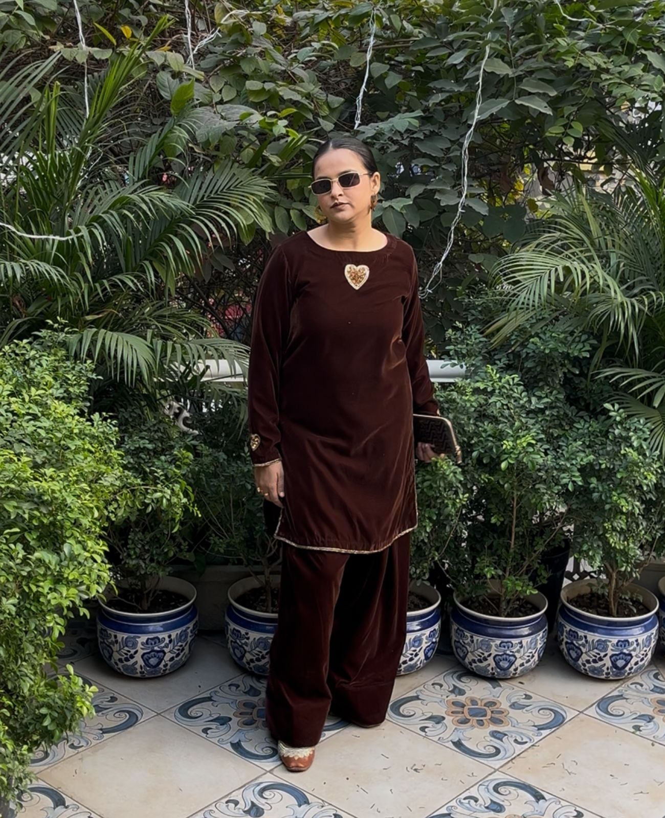 Cocoa Heart Velvet Farshi Salwar Suit Set