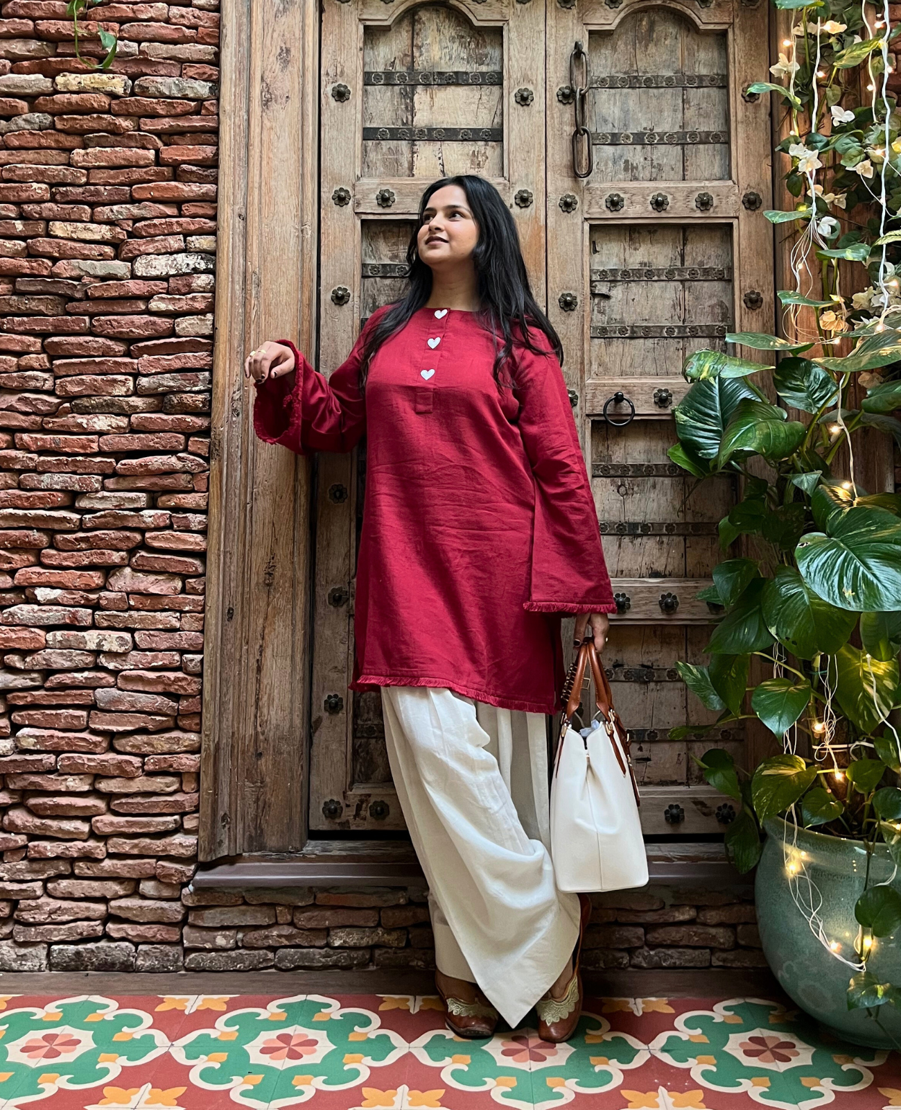 Heartbeat Fit - Maroon Everyday Kurta