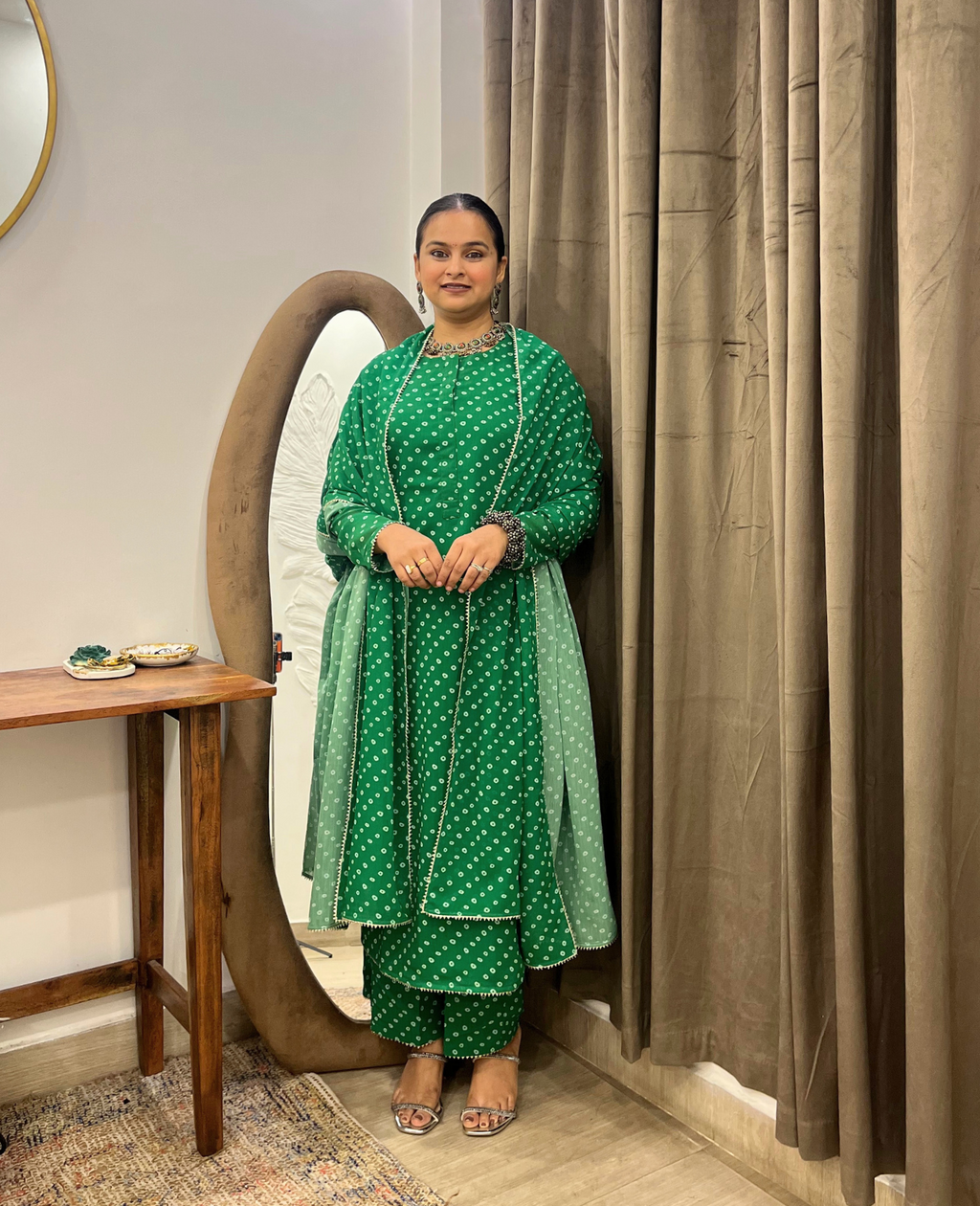 Green Bandhani Breeze Georgette Straight Suit Set – 3 Piece Set