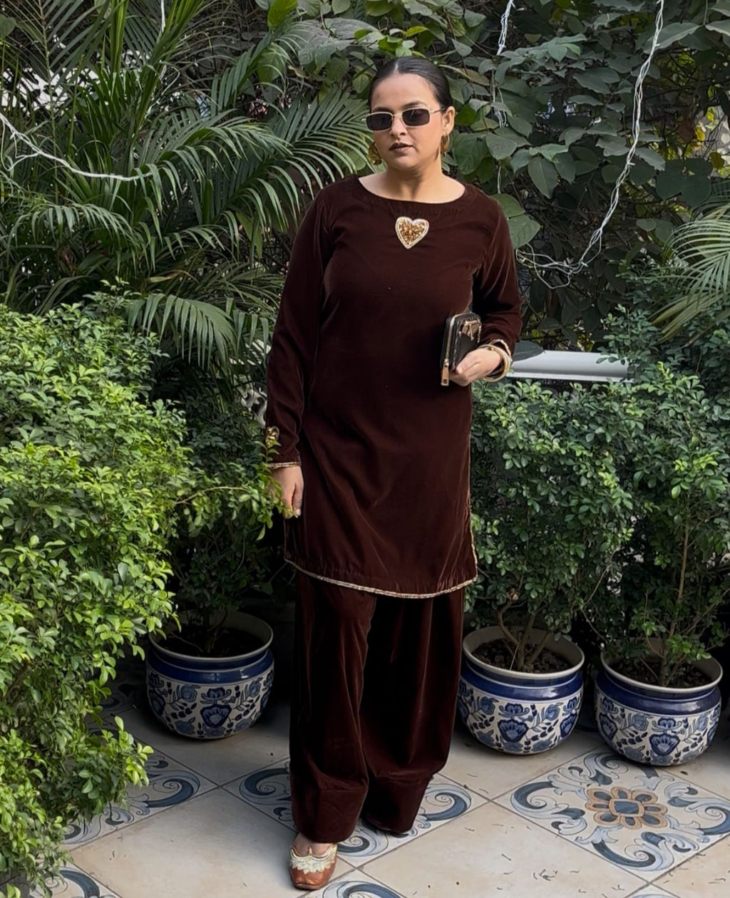 Cocoa Heart Velvet Farshi Salwar Suit Set