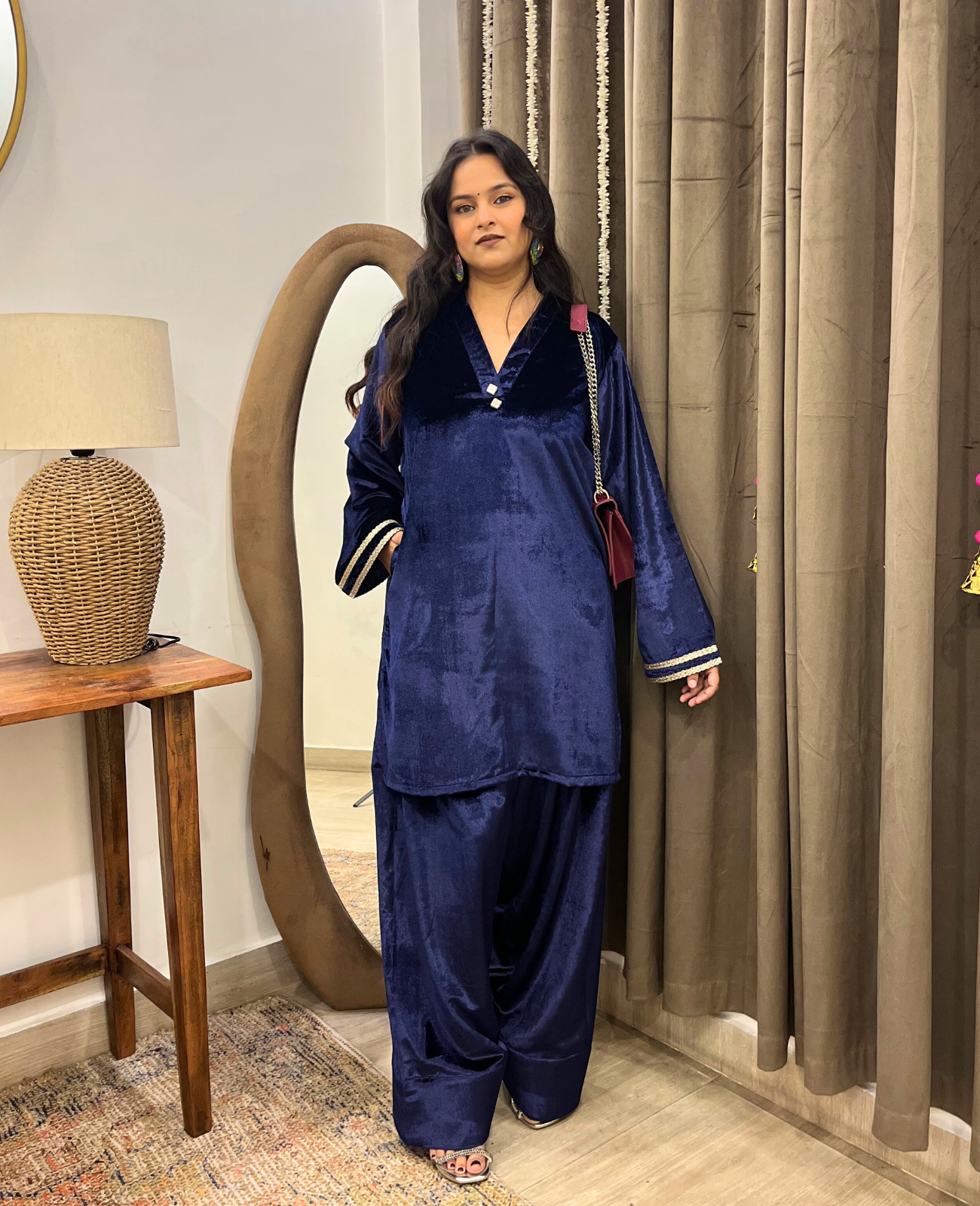 Deep Blue Velvet Farshi Salwar Suit Set