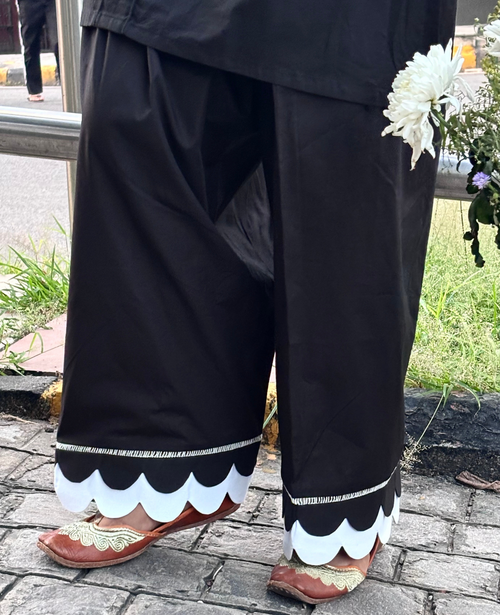 Black Farshi Salwar with Scalloped Hem