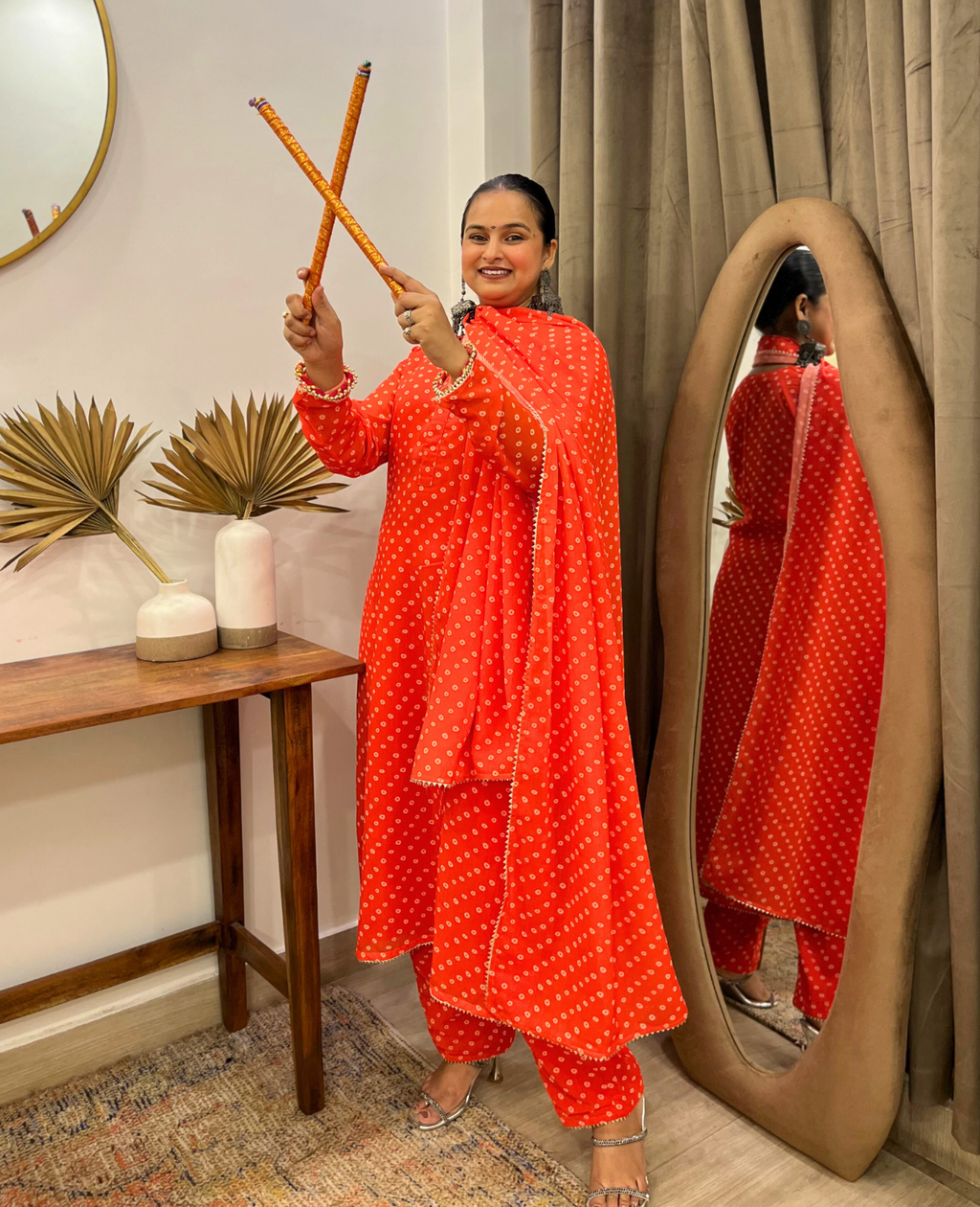 Orange Bandhani Breeze Georgette Straight Suit Set – 3 Piece Set