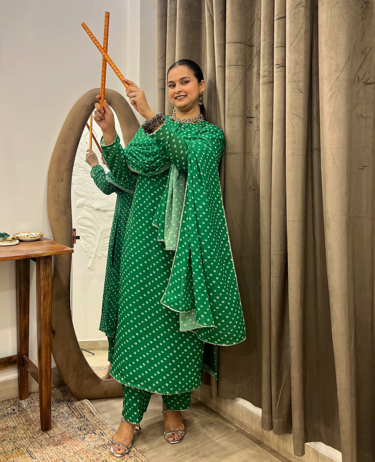 Green Bandhani Breeze Georgette Straight Suit Set – 3 Piece Set