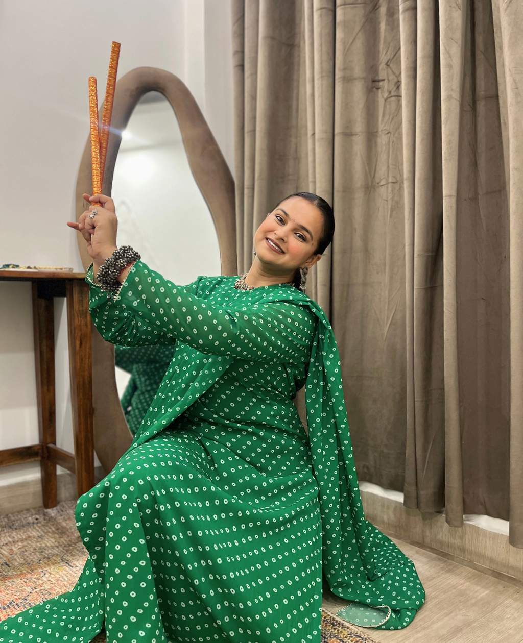 Green Bandhani Breeze Georgette Straight Suit Set – 3 Piece Set