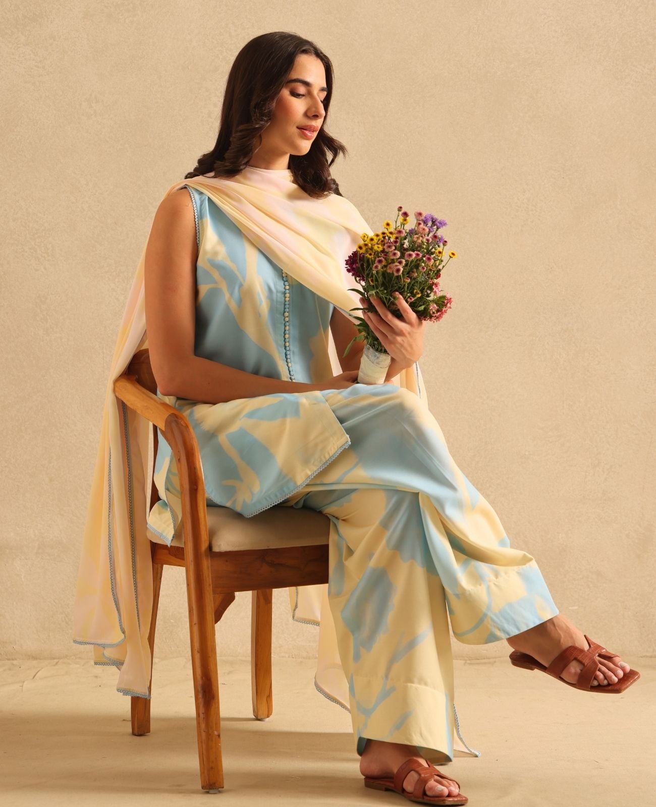 Lime Cream Kurta Set